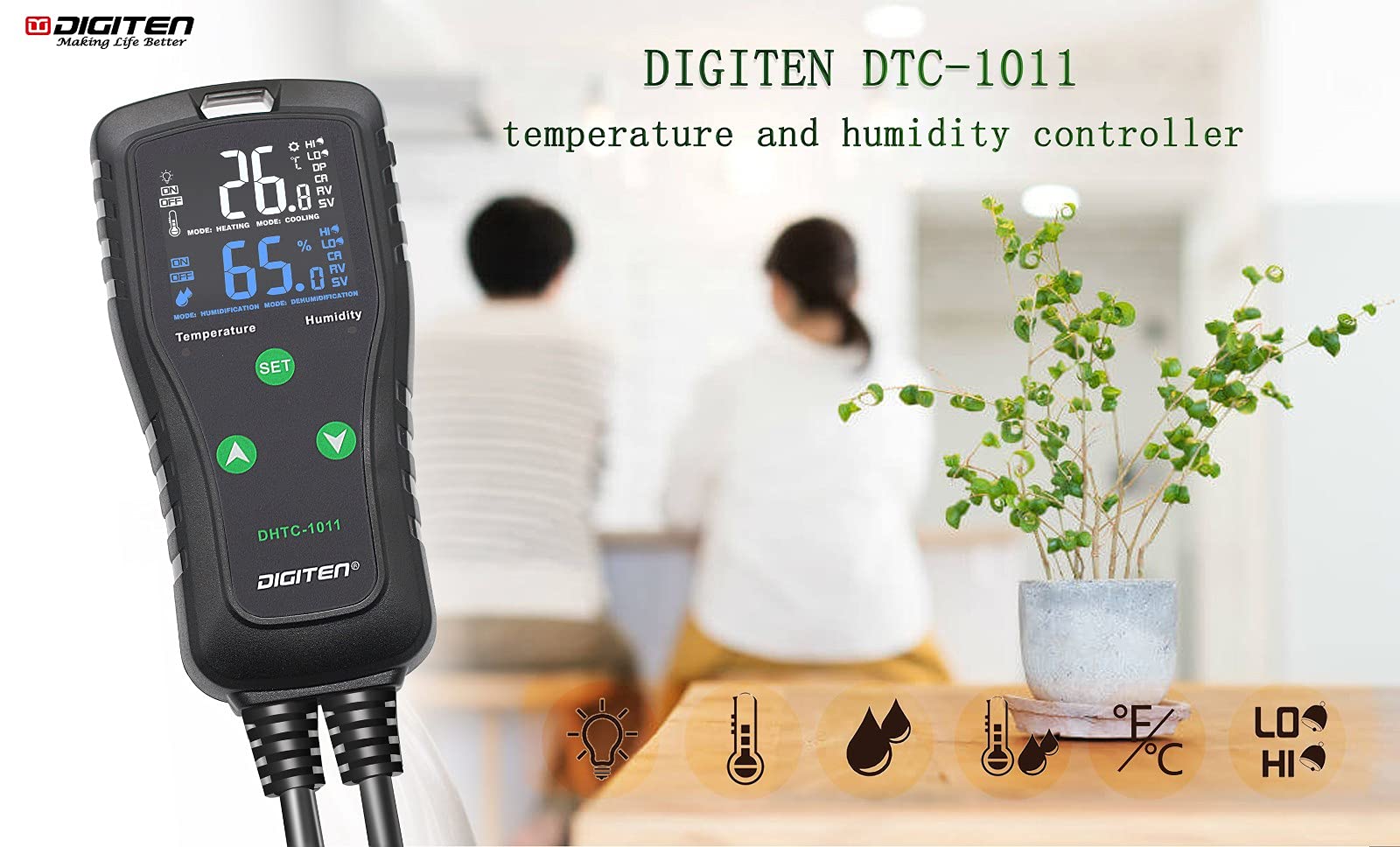 Dual Stage Temperature and Humidity Controller - Plug-in Thermostat & Humidistat for Reptile Tanks, Greenhouses, and Grow Tents | Pre-Wired Electronic Climate Control for Precise Environment Regulation