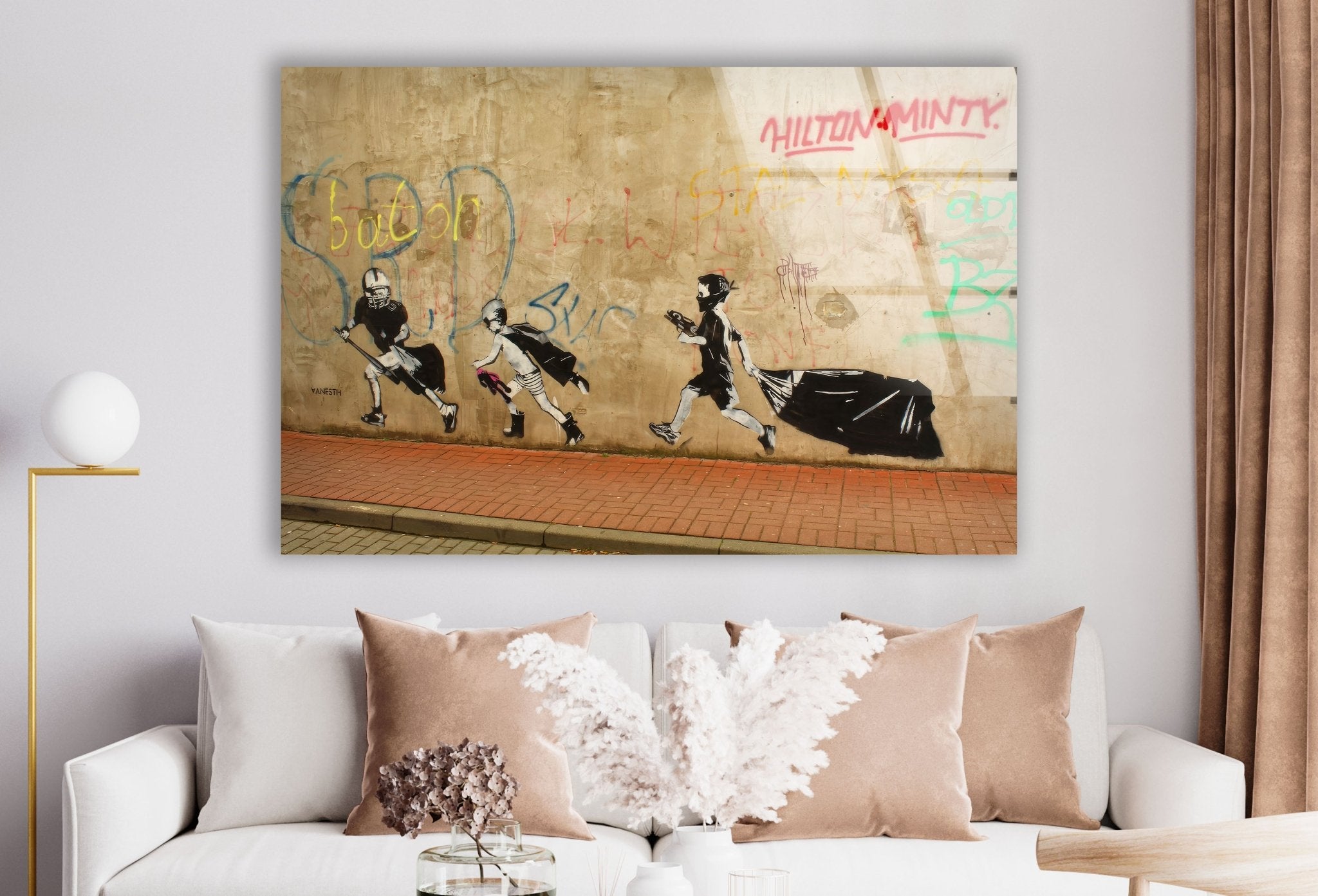 Banksy Boys Heroes Glass Wall Art - Modern Street Art Decor for Living Room, Bedroom & Office - Unique Gift for Art Lovers