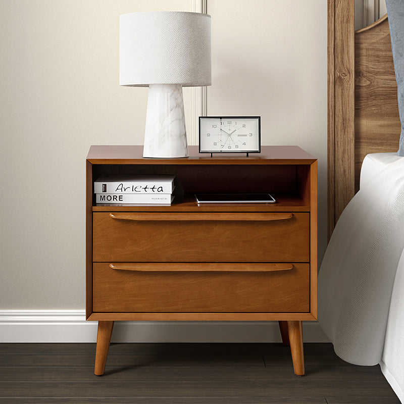 Mid Century Modern Nightstand with 2 Drawers & Built-in USB Outlets - Stylish Bedside Table for Bedroom, Living Room, or Office