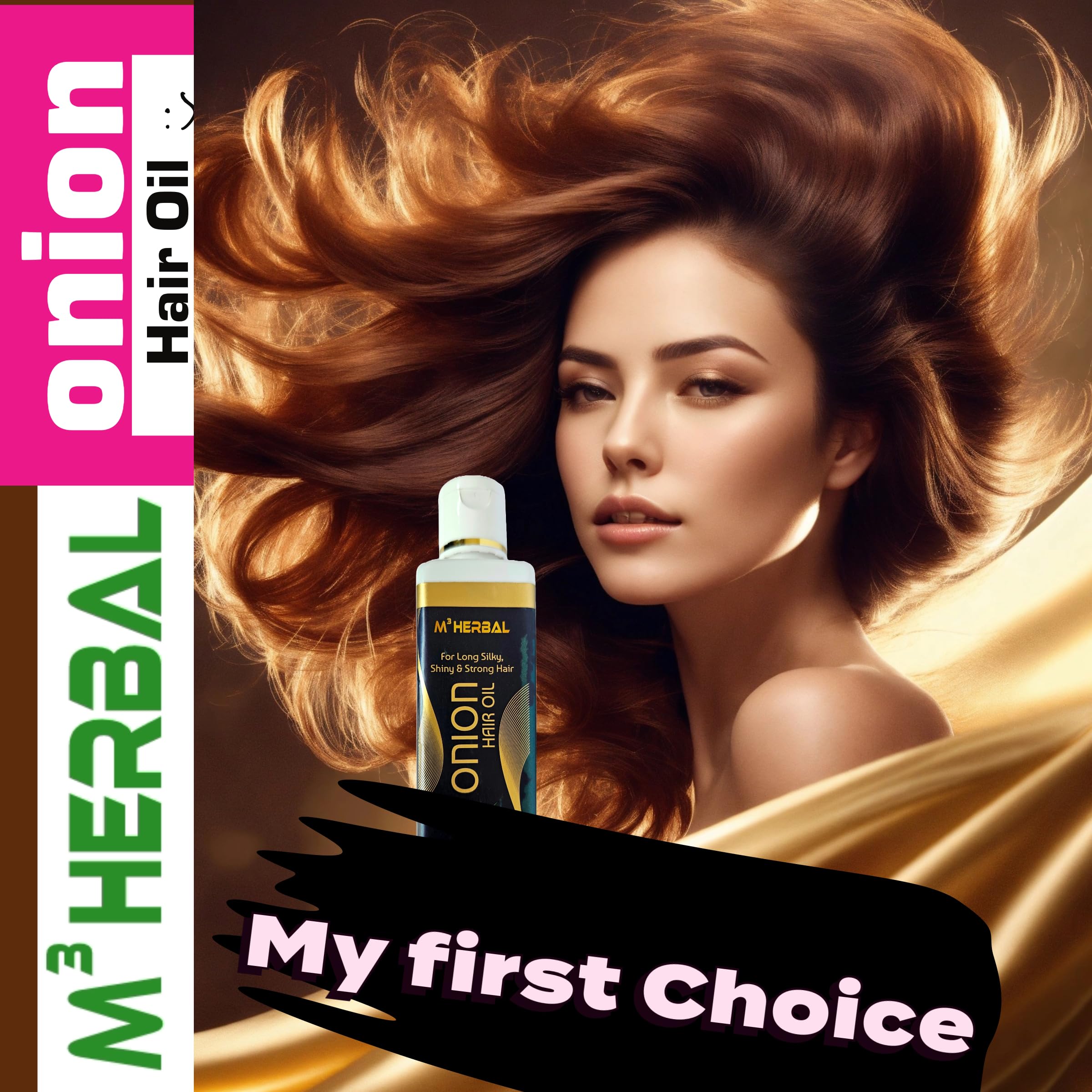 M³HERBAL Cold Process Onion Hair Oil for Hair Growth & Hair Fall Control - Reduces Dandruff & Adds Natural Shine | Best for Damaged Hair, Split Ends & Scalp Care (For Men & Women)