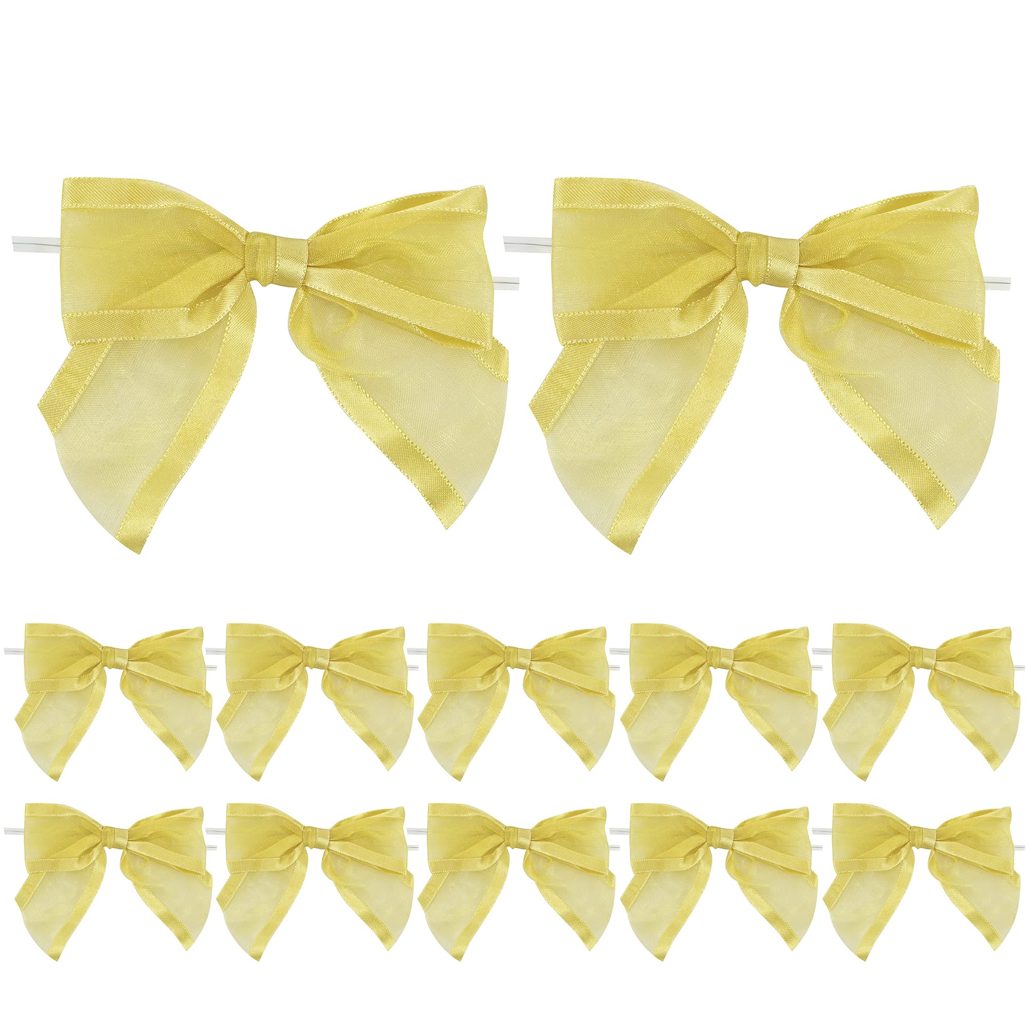 Premade Gold Organza Bows for Gifts, Christmas & Weddings - 12 Pack