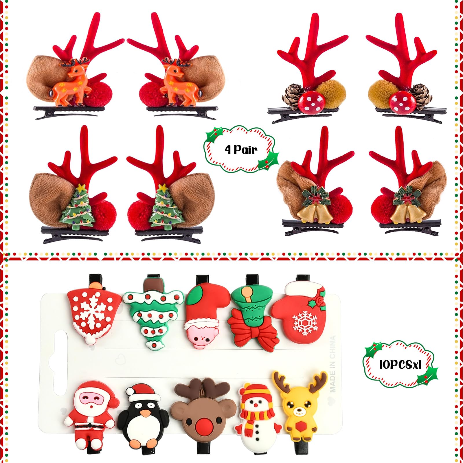 18-Piece Christmas Hair Clips Set - Festive Elk & Santa Claus Designs - Small Holiday Hair Accessories for Women & Girls - Perfect Christmas Gifts (Set B) | Great for Holiday Parties, School Events & Christmas Photo Shoots