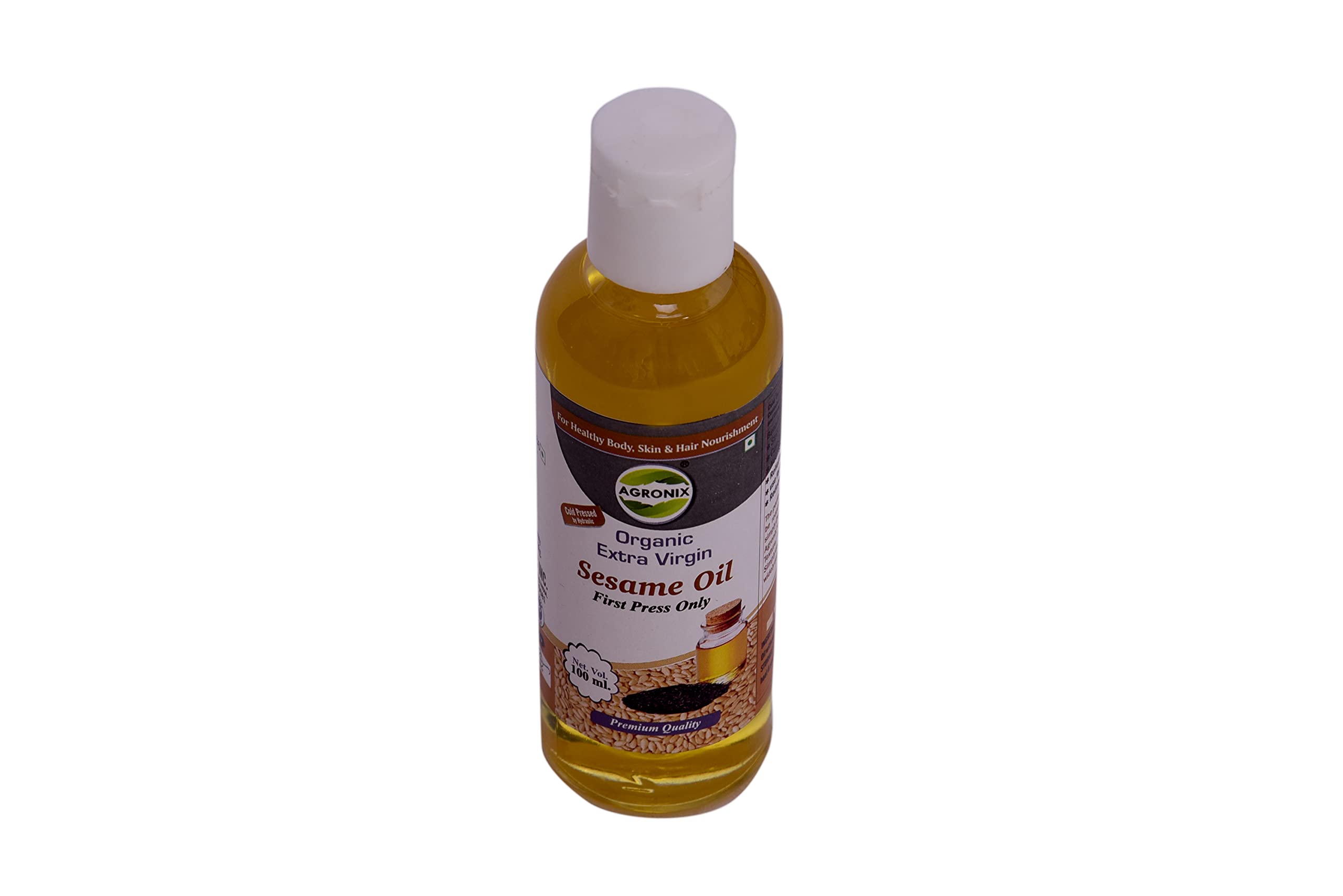 AGRONIX 100% Pure Cold Pressed Sesame Oil - 3.4oz for Hair Growth, Skin Care & Massage | Natural Moisturizer for Dry Scalp, Face & Body | USDA Organic, Unrefined, Chemical-Free | Perfect for Aromatherapy & DIY Beauty Recipes