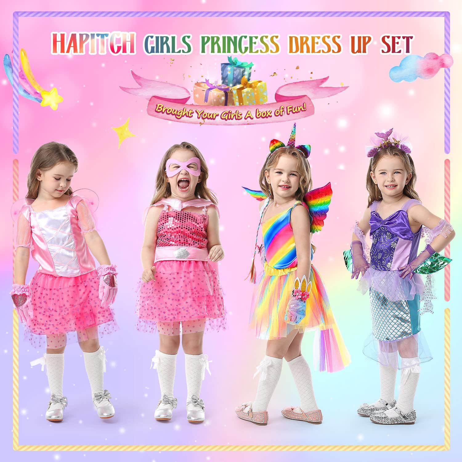 23 Pcs Princess Dress Up Costume Set for Girls - Unicorn, Mermaid & Fairy Costumes for Ages 3-6 | Birthday & Christmas Gift | Pretend Play, Dress Up Party & Role Play Costumes for Kids