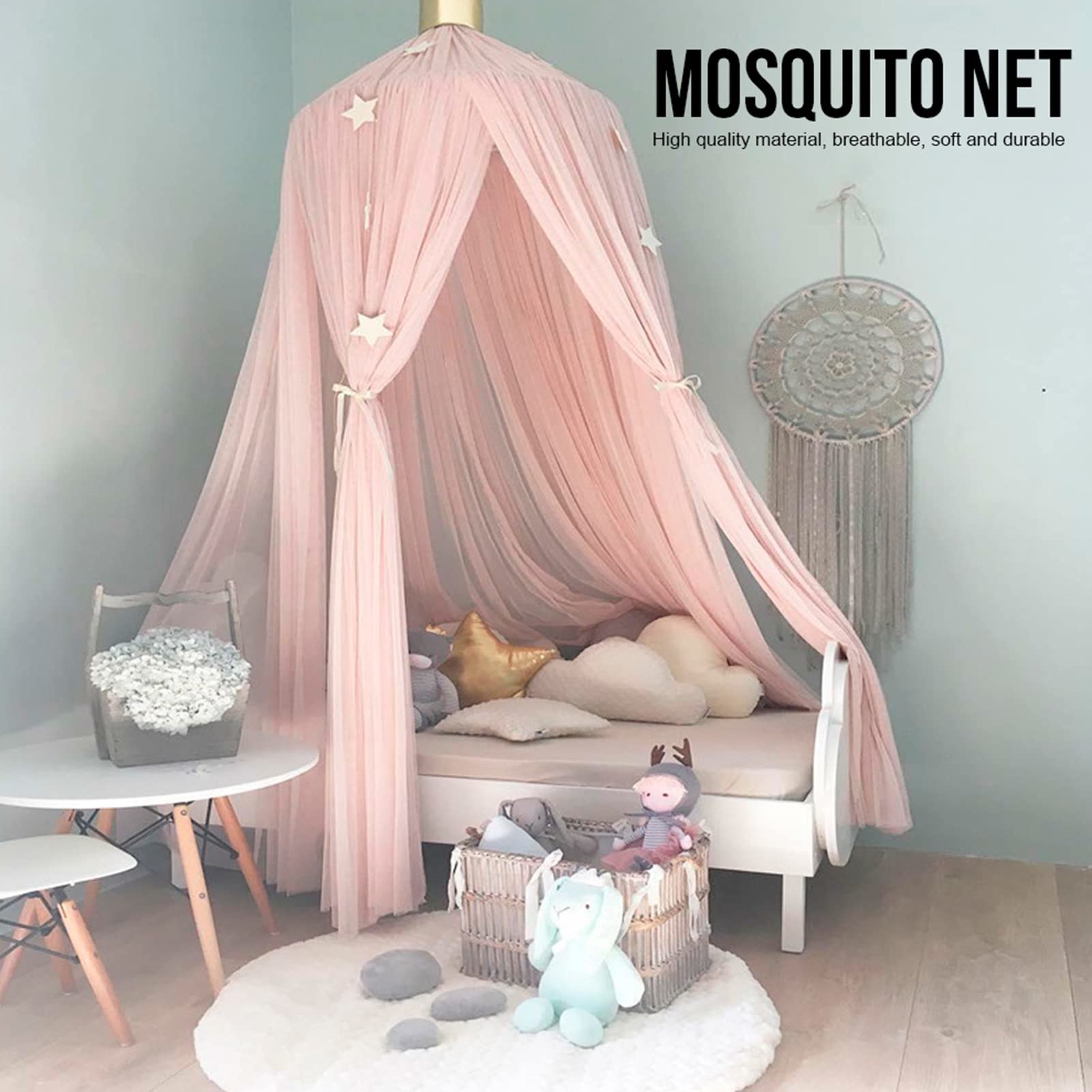 Walfront Pink Princess Crown Bed Canopy - Mosquito Net for Girls Room Decor, Romantic Summer Hanging Dome Canopy for Bed - Perfect for Kids' Bedrooms, Dorm Rooms & Nursery Decor (Pink)