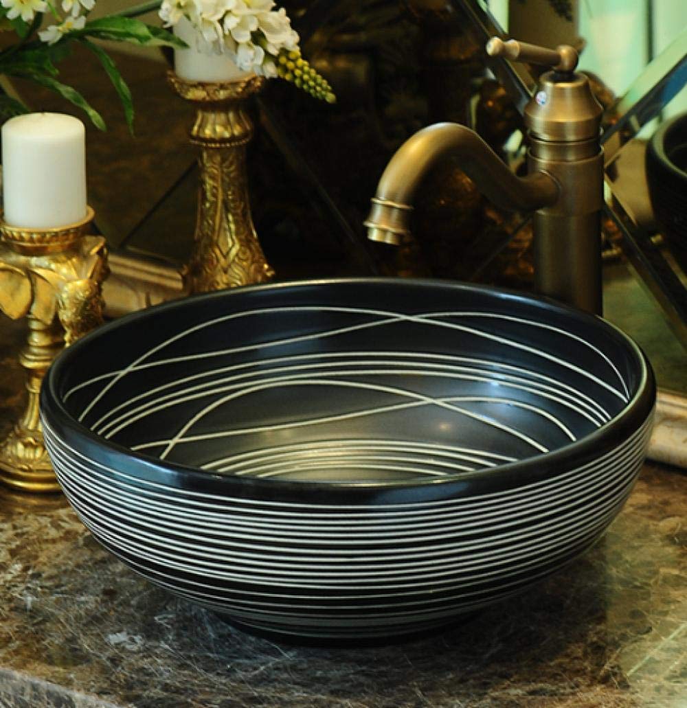 LEFEDA Black Ceramic Vessel Sink - Modern Countertop Bathroom Basin for Vanity, Washroom & Powder Room - Perfect for Contemporary Home Decor & Luxury Bathroom Renovations