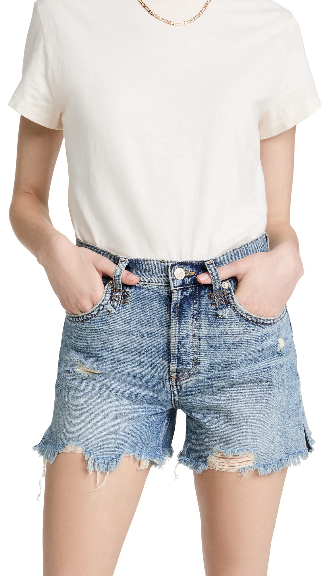 Free People Women's Makai Cut Off Denim Shorts - High Waisted Distressed Vintage Style for Summer Outfits & Beach Vacations