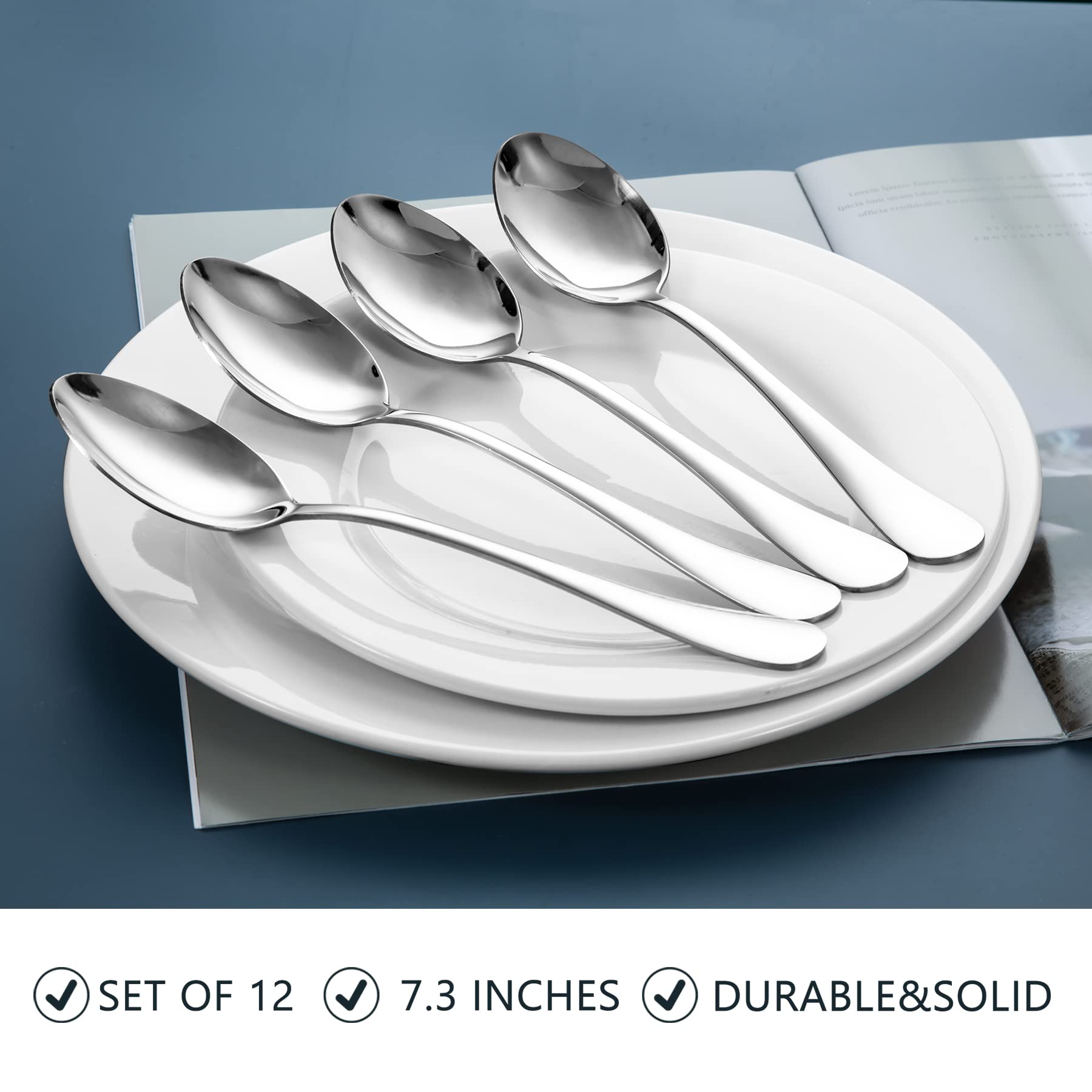 SANTUO 12-Piece Stainless Steel Dinner Spoon Set - 7.3