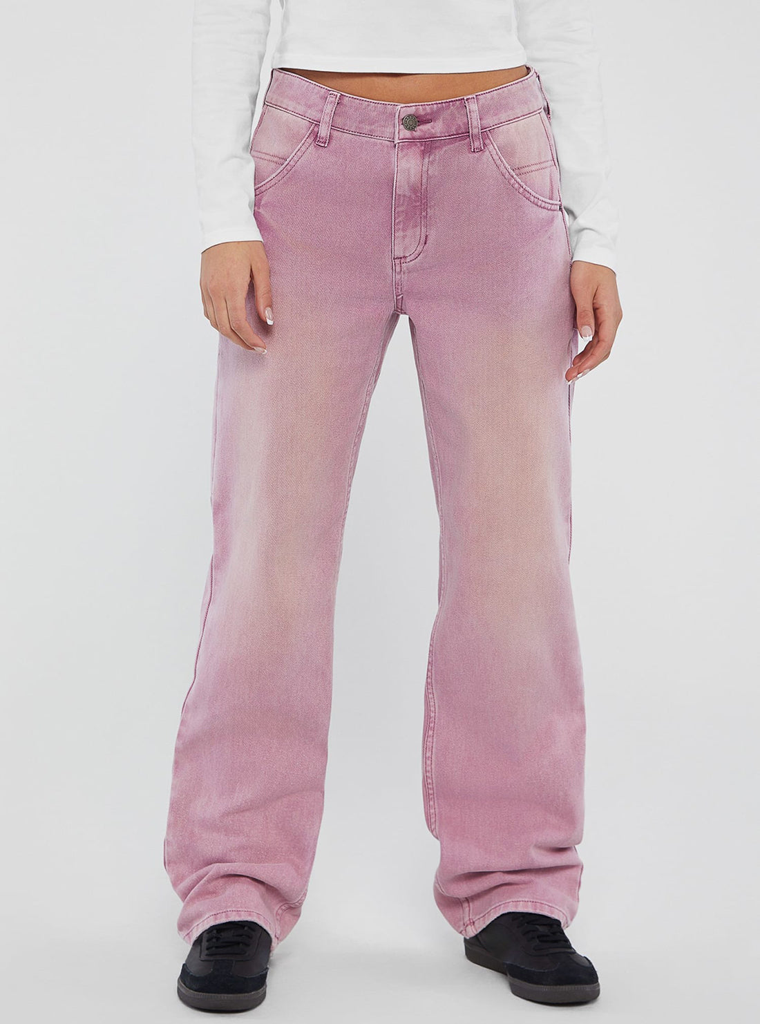 Guess Originals Pink Overdye Carpenter Pants for Women - Vintage Distressed Denim Jeans - Casual Streetwear & Everyday Wear