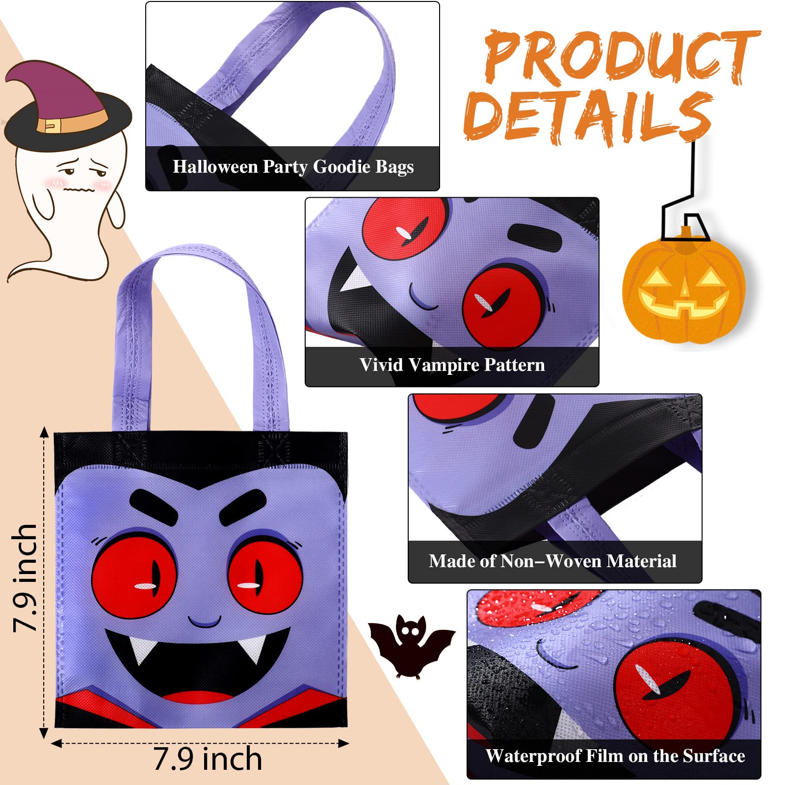 30 Pcs Halloween Candy Bags - Reusable Non-Woven Goodie Bags with Handles for Trick or Treat, Birthday & Party Favors - 6 Cute Designs for Halloween, Baby Shower & Theme Party Decorations (Perfect for Candy, Gifts & Party Supplies)
