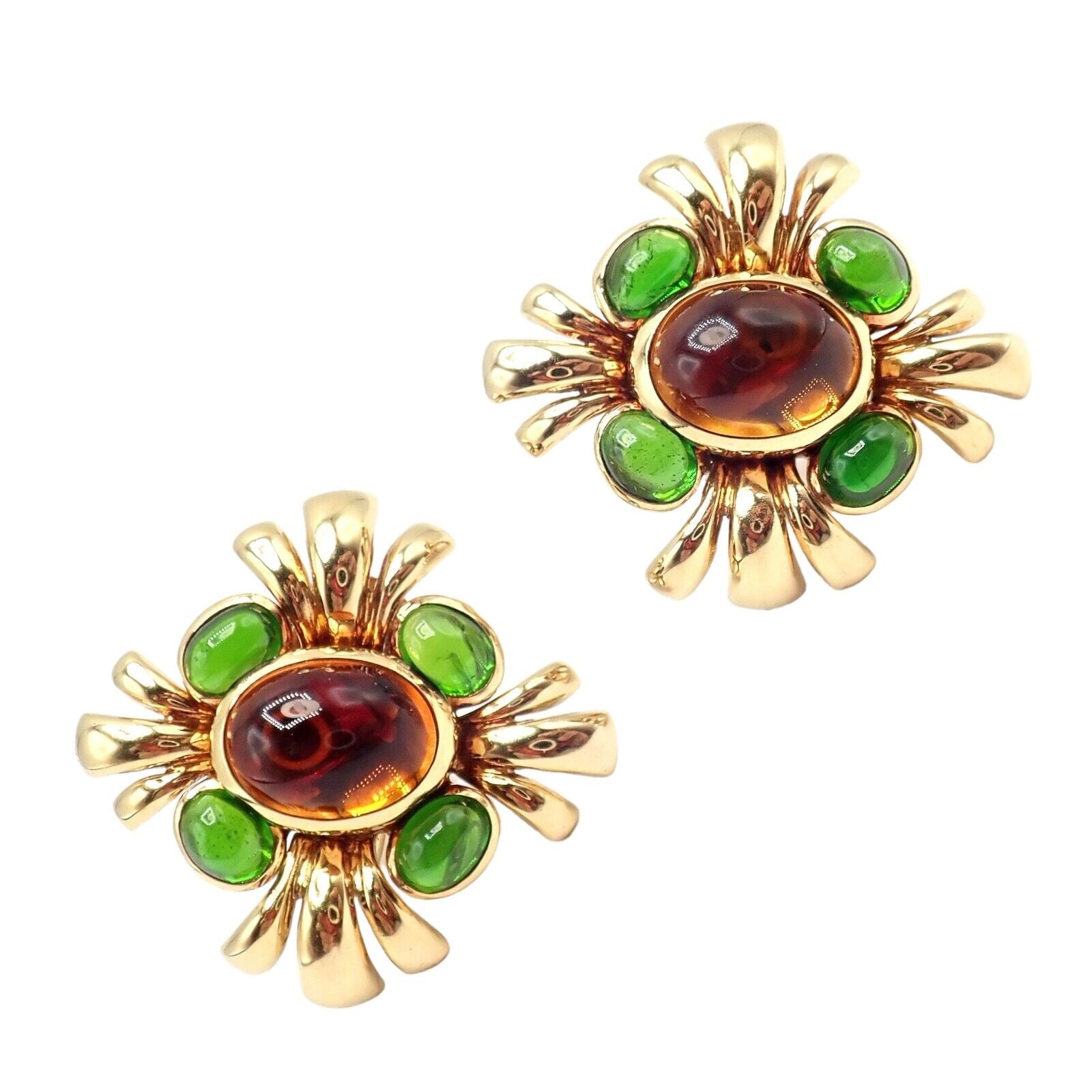 Authentic Verdura 18k Yellow Gold Citrine & Green Tourmaline Vintage Drop Earrings - Perfect for Weddings, Parties & Special Occasions