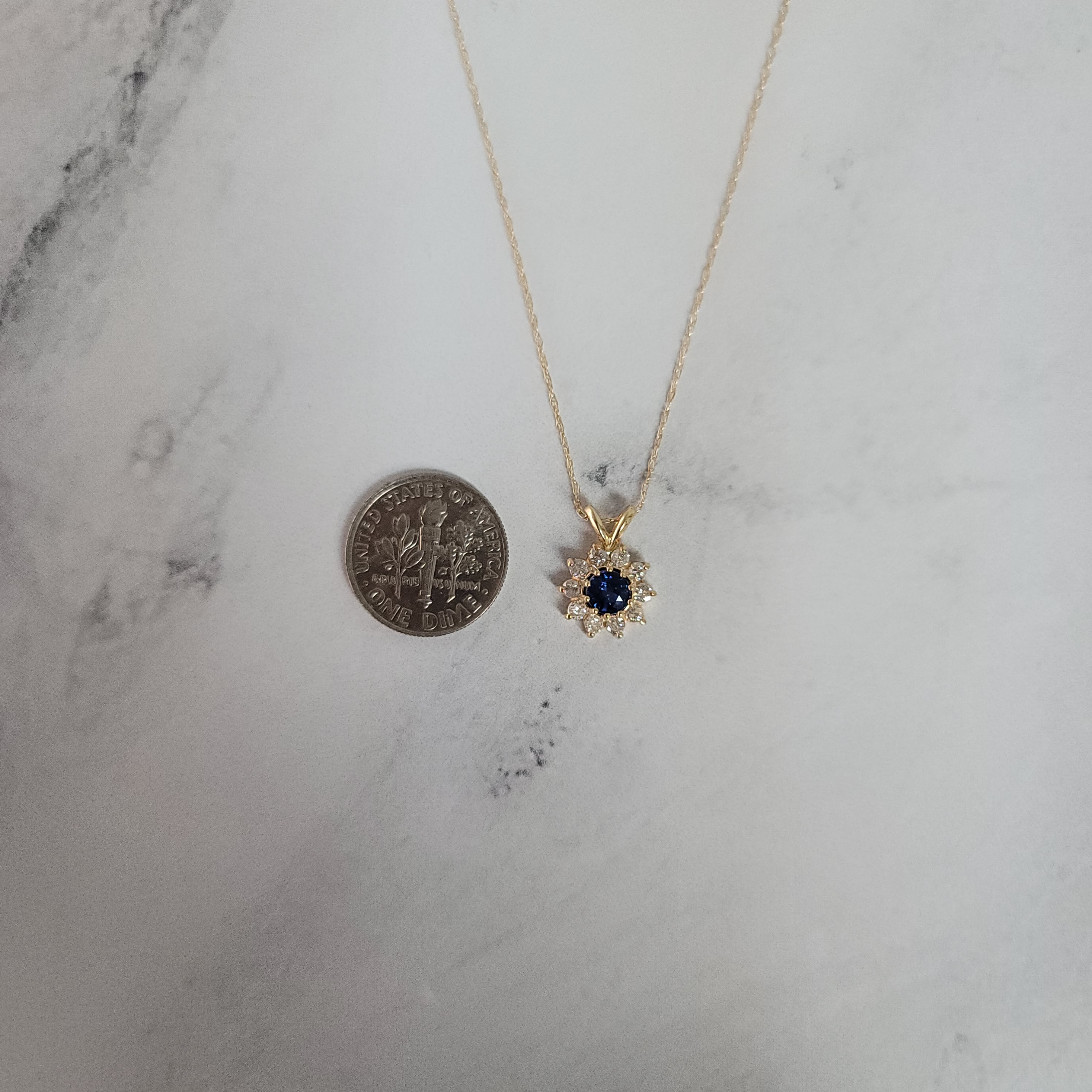 14K Yellow Gold Sapphire Diamond Halo Necklace .85cttw - Elegant Jewelry Gift for Women, Perfect for Anniversaries, Birthdays & Special Occasions