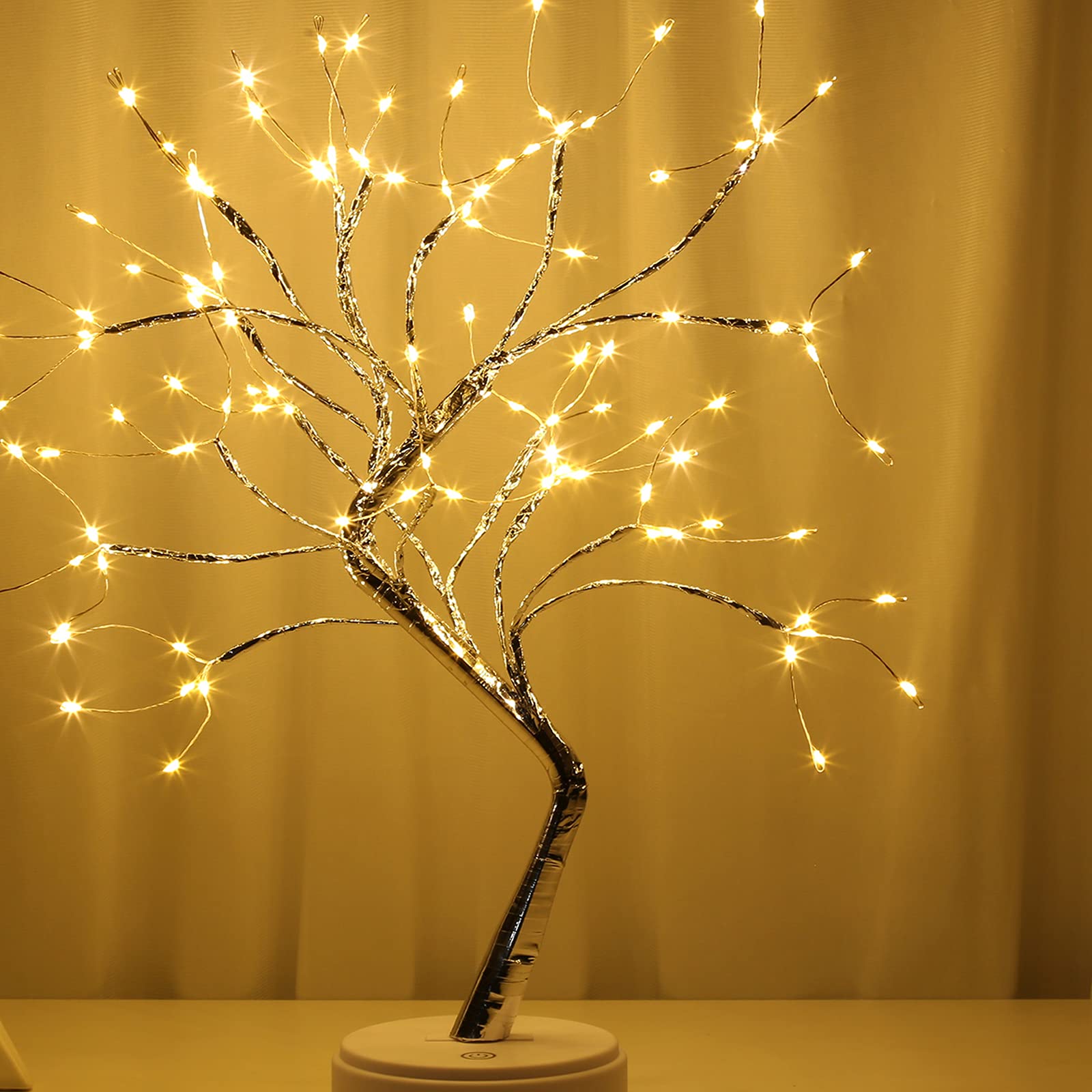 108 LED Silver Copper Wire Table Tree Light - 8 Modes USB/Battery Operated Artificial Bonsai Lamp for Home & Office Decor (Warm White) | Perfect for Christmas, Bedroom, Desk & Party Decoration