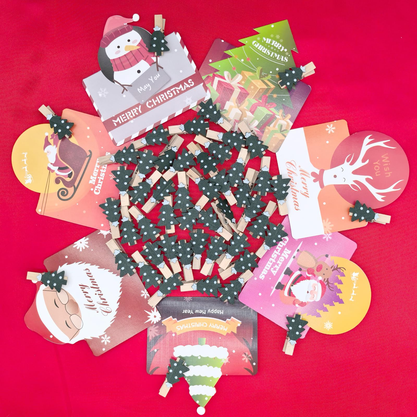 50pcs Wooden Christmas Clips - Mini Clothespins for DIY Holiday Decorations, Christmas Tree Ornaments, Photo Display, Card Hanging & Paper Crafts - Perfect for Xmas Party, Home Decor and Gift Wrapping