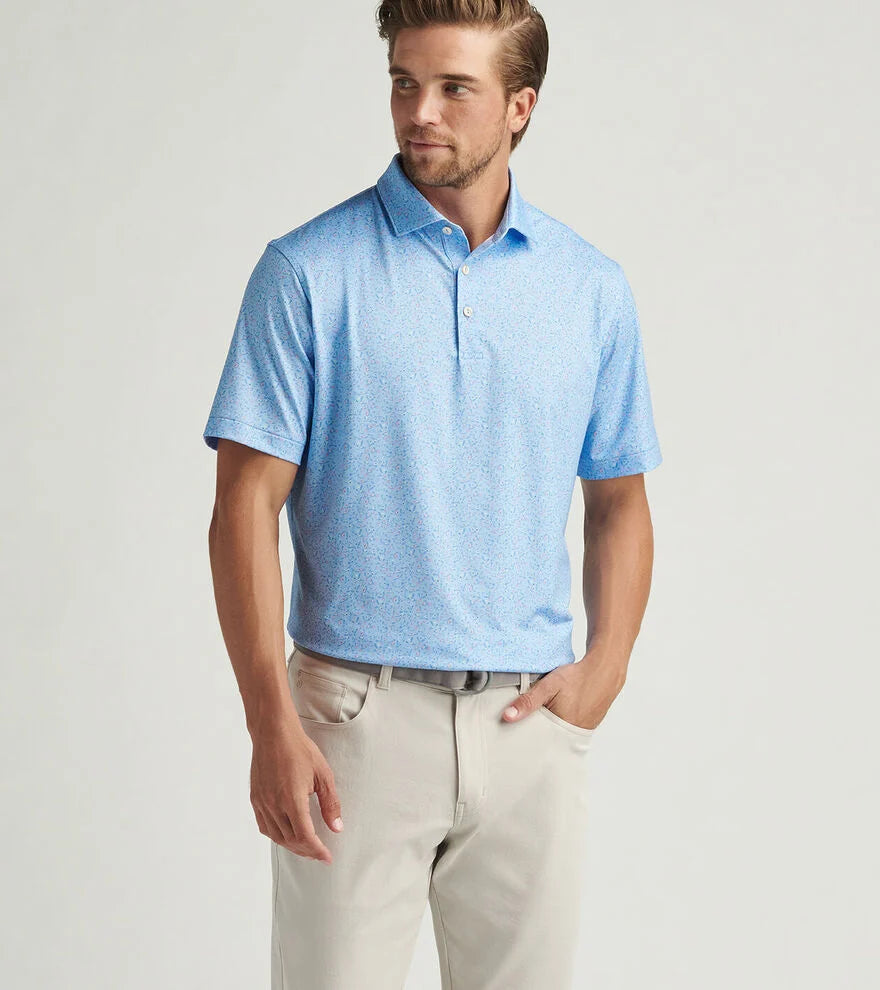 Peter Millar Men's Macaw Performance Jersey Polo Shirt - Moisture-Wicking, Breathable Golf & Casual Shirt in Cottage Blue - Perfect for Golf, Tennis & Business Casual Wear