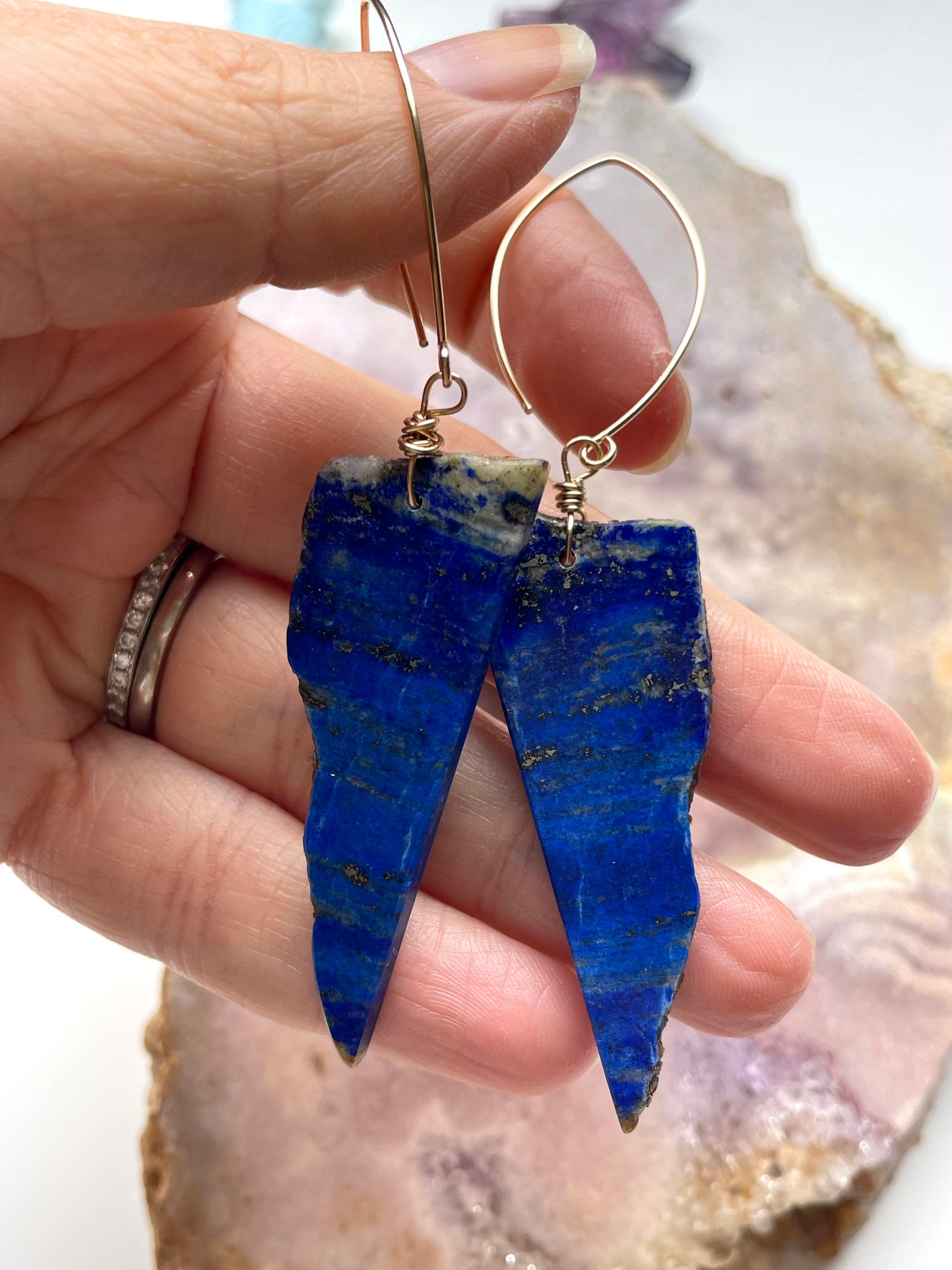 Lapis Lazuli Statement Earrings - Gold Filled Handmade Jewelry for Women | Unique Bohemian Dangle Earrings for Party, Wedding & Special Occasions