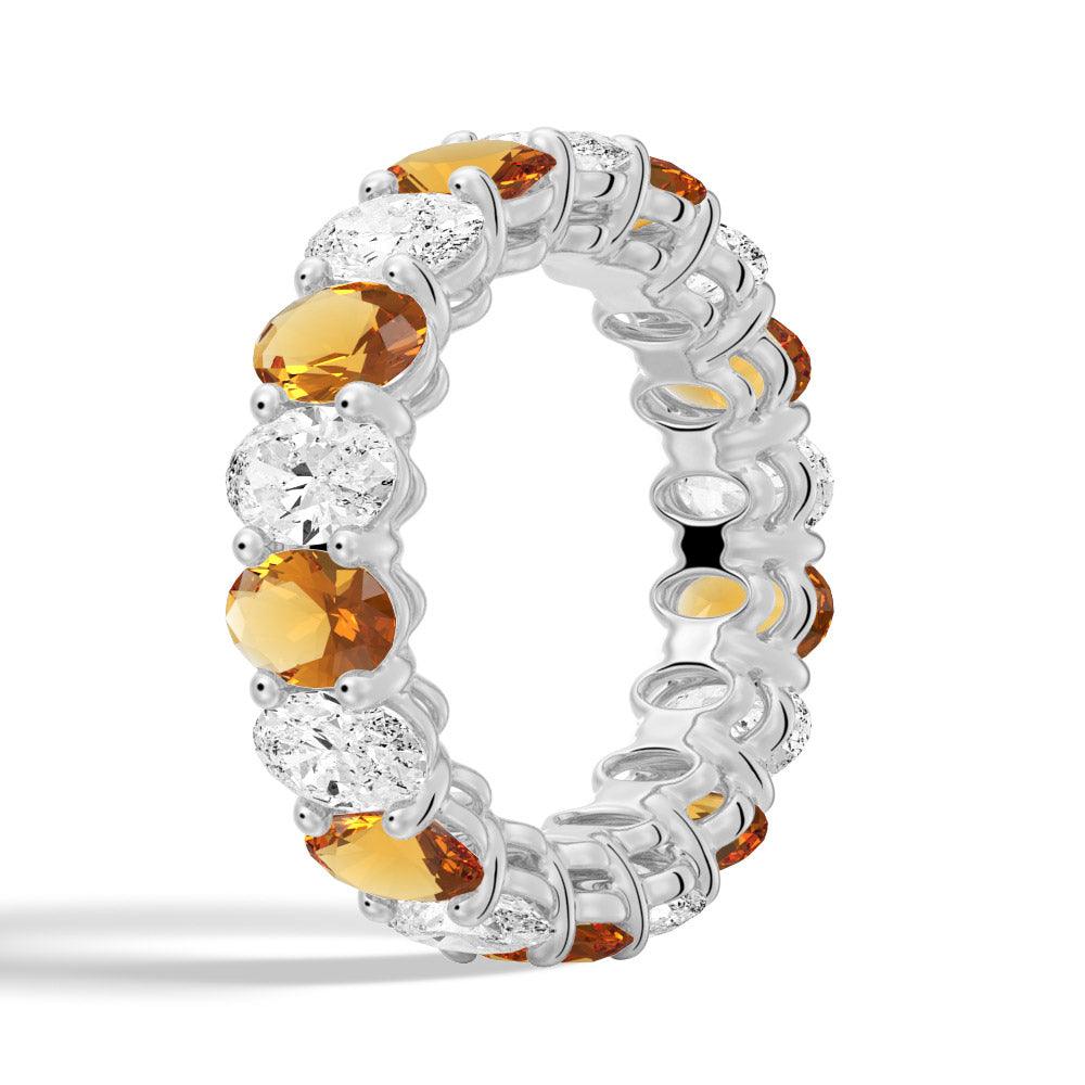 6.6 CT Lab Grown White Sapphire & Citrine Gemstone Ring - Elegant Wedding Band, Anniversary Gift for Her, Perfect for Engagement & Special Occasions