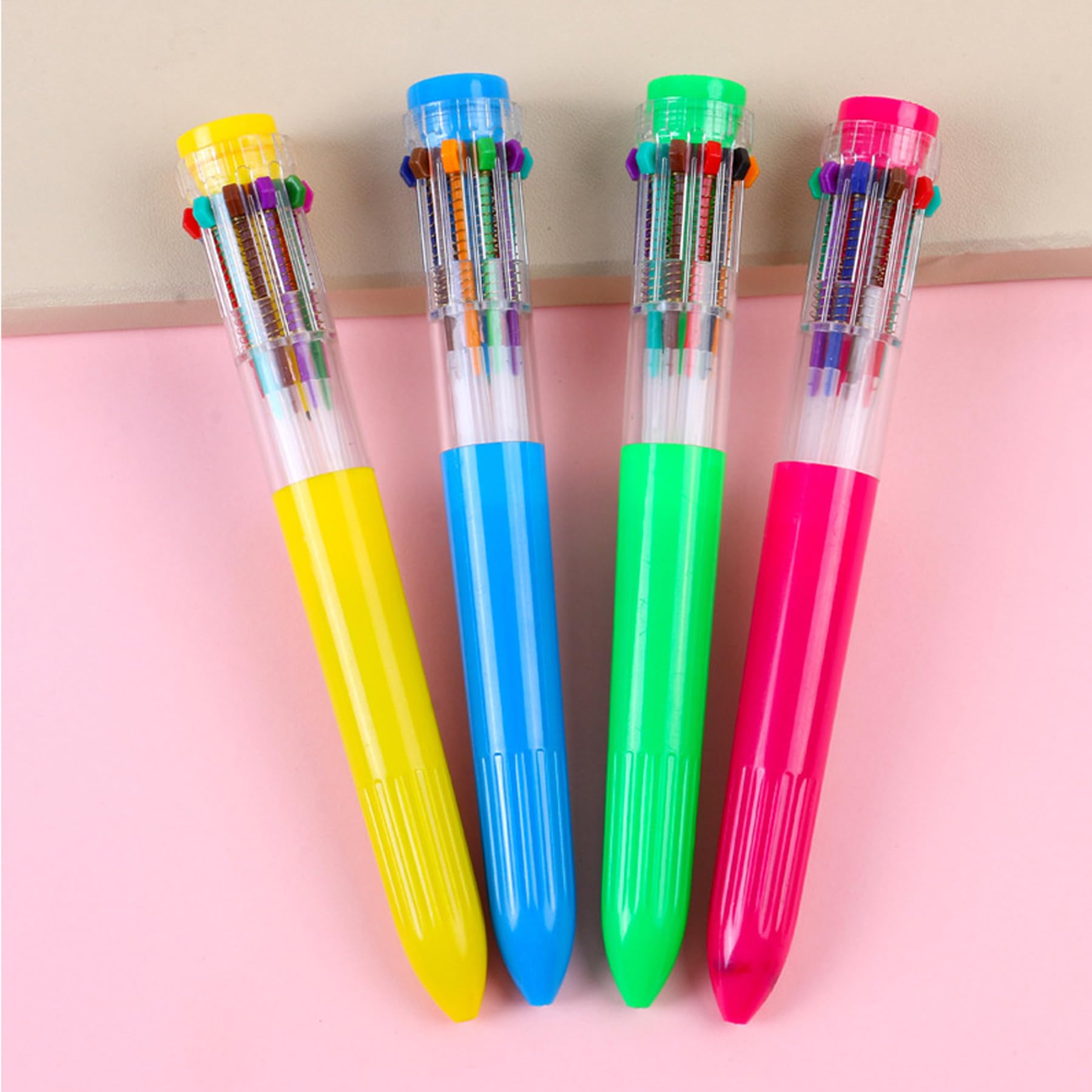 HeTaoCat 10-in-1 Multicolor Pens 3 Pack - 0.5mm Fine Point Retractable Ballpoint Pens with Transparent Barrel (10 Vibrant Colors) - Perfect for Office, School, Note Taking, Journaling & Art Projects