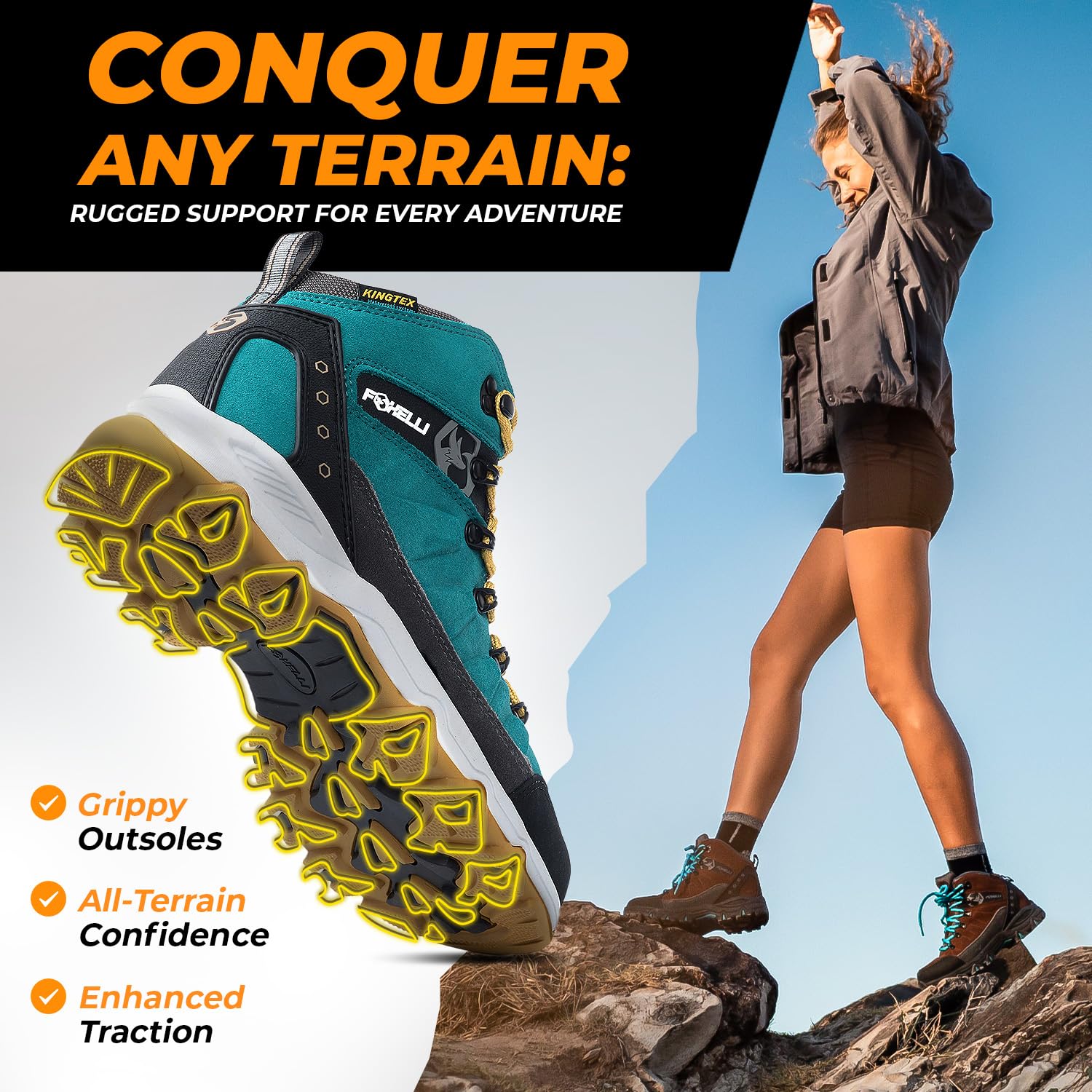 Foxelli Women's Hiking Boots - Waterproof Lightweight Breathable Suede Leather Boots for Outdoor Trekking & Trail Running