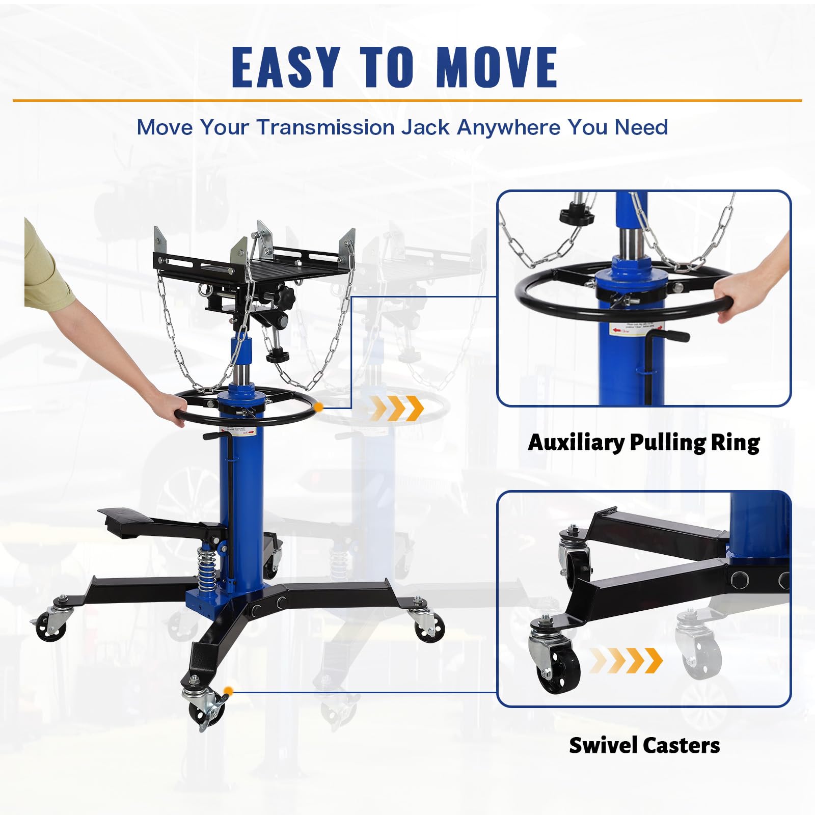 GARVEE 1322lbs Heavy Duty Transmission Jack Lift with Anti-Slip Rubber Pad, Adjustable Telescoping Hydraulic Transmission Jack for Car Repair, High Lift Single Telescopic Jacks Hoist with Foot Pedal (33.8