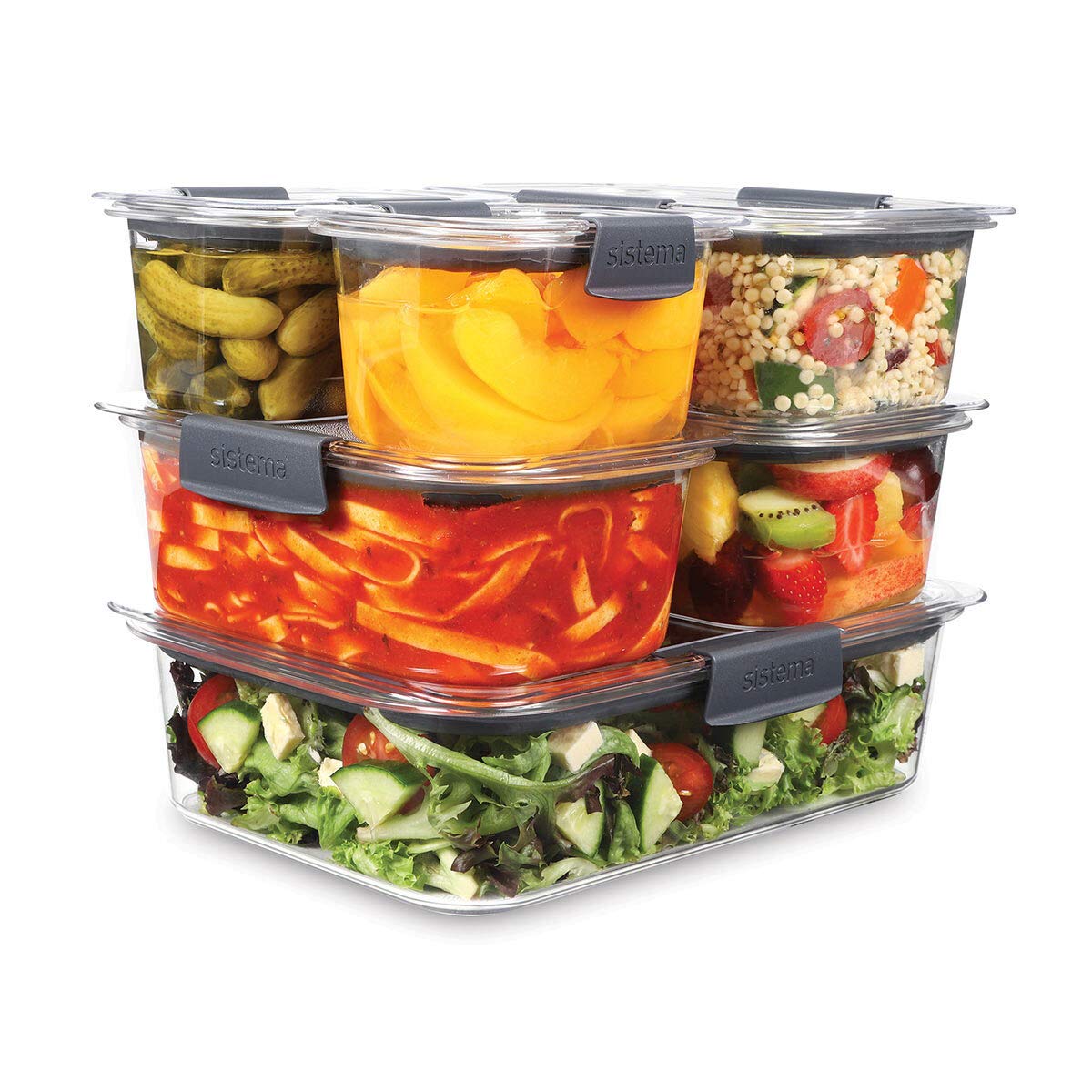 Sistema Brilliance 6-Piece BPA-Free Plastic Food Storage Containers with Airtight Lids | Microwave & Dishwasher Safe | Perfect for Meal Prep, Leftovers & Pantry Organization