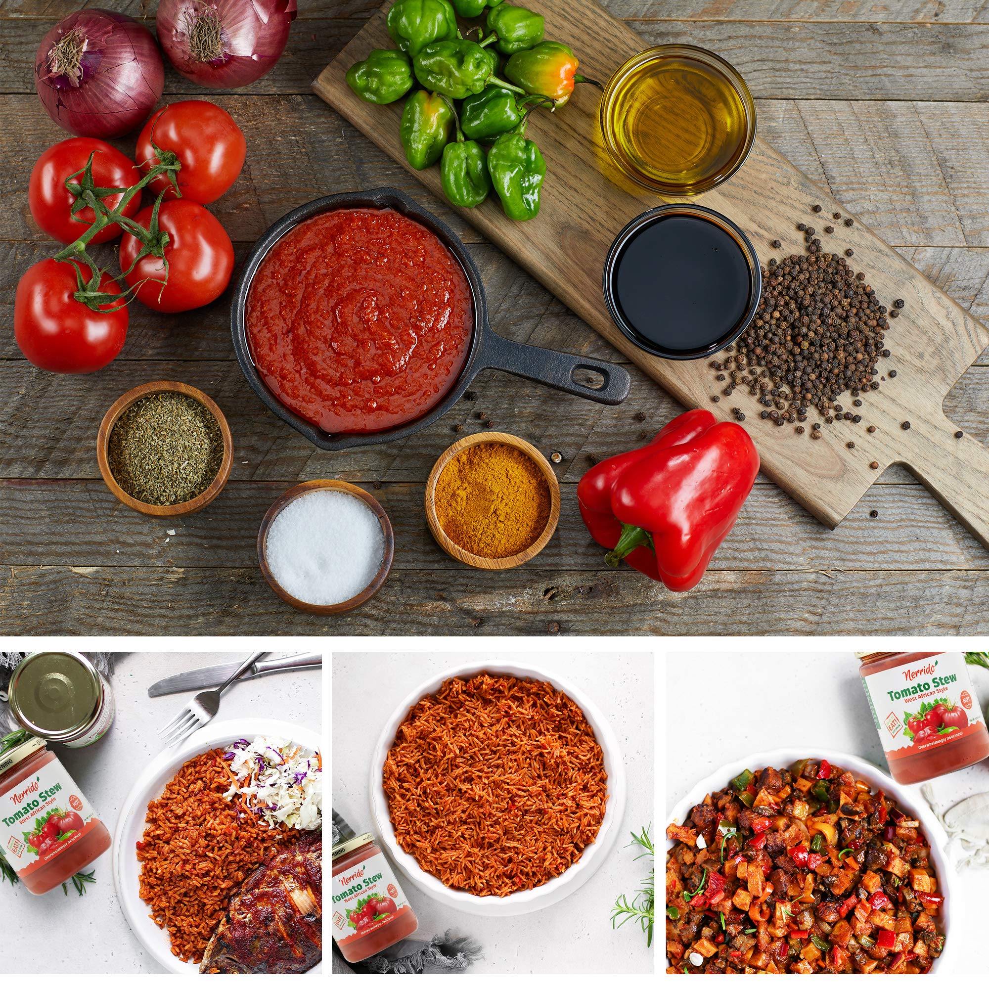 Nerrido African Style Hot Pasta Sauce - Canned Tomato Stew & Jollof Rice Red Sauce with Vegetables and Spices, 16oz (454g) | Perfect for Pasta, Rice Dishes & African Cuisine | Hot Flavor (1 Pack)