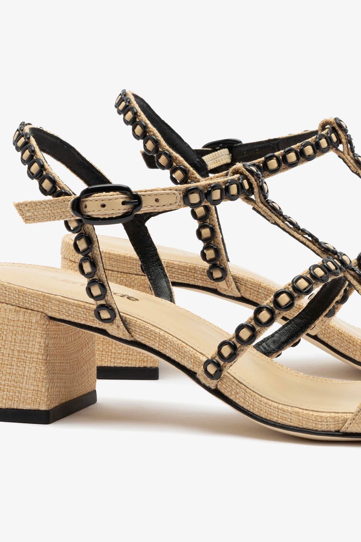 Milanina Block Heel Sandals for Women - Beige Raffia Summer Wedges | Comfortable Beach Wedding Party Shoes