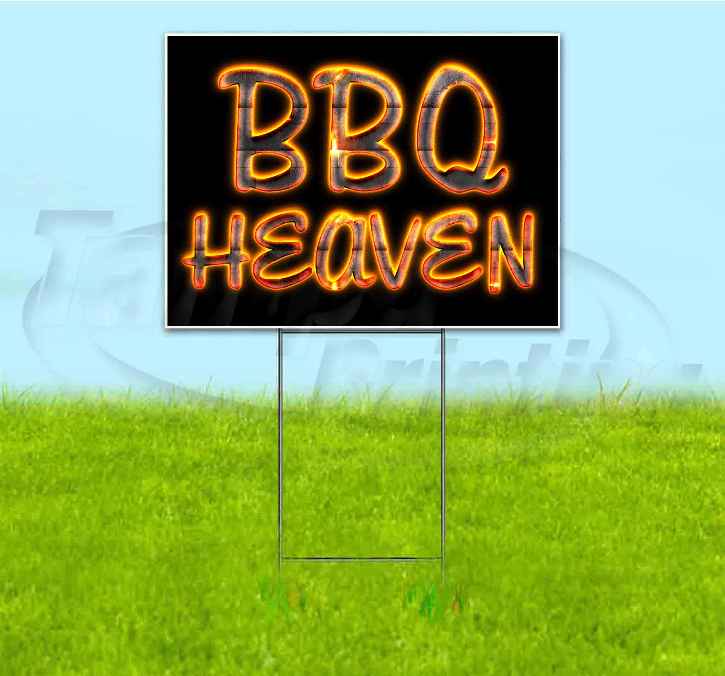 BBQ Heaven 18x24 Inch Yard Sign with Metal Step Stake - Outdoor Advertising, Party Decor, Restaurant Promotion - Bulk Discounts & Multi-Packs Available