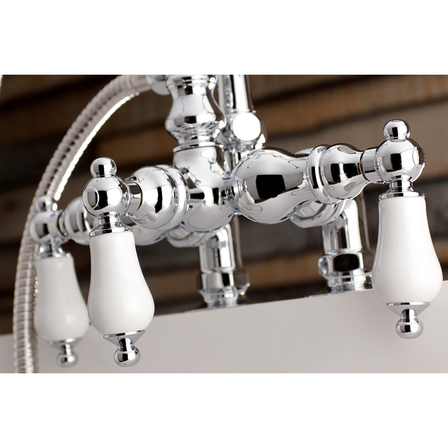 Vintage Clawfoot Tub Faucet with Hand Shower - 3-Handle 2-Hole Deck Mount Bathroom Fixture in Polished Chrome - Perfect for Antique Style Bathrooms & Spa Retreats