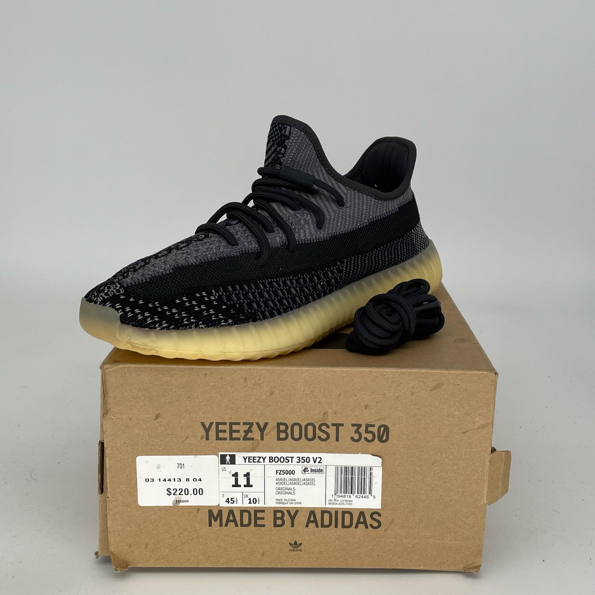Adidas Yeezy Boost 350 V2 Carbon Sneakers - Men's Size 11 [FZ5000] | Comfortable Running Shoes for Gym, Jogging & Casual Wear