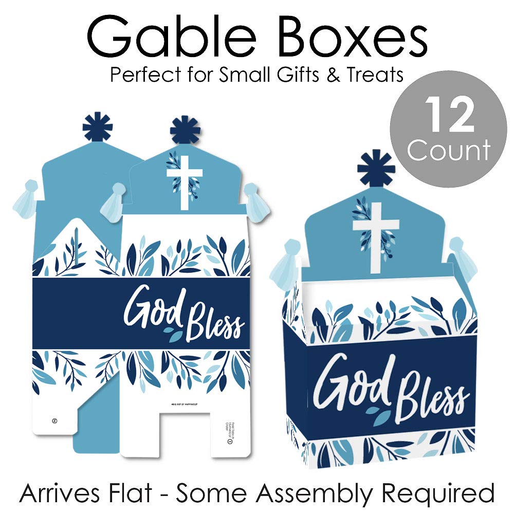 Elegant Blue Cross Treat Boxes - Set of 12 Religious Party Favors for Boys - Perfect for Baptisms, First Communions & Sunday School Celebrations