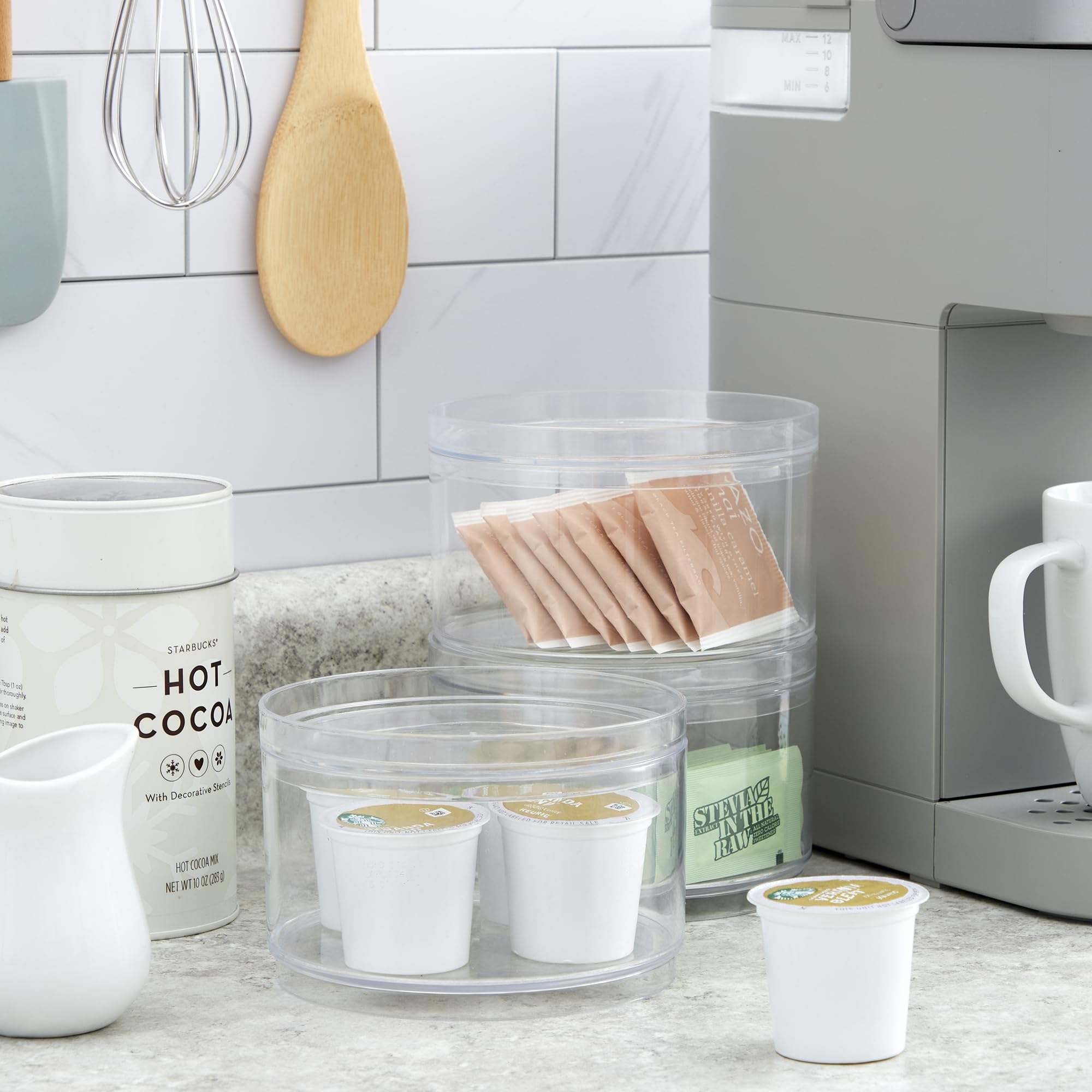 STORi Bella 3-Piece Stackable Clear Plastic Storage Containers with Lids | Round Vanity Organizer for Hair Accessories, Makeup & Beauty Supplies | Bathroom Countertop & Dresser Organization | Made in USA
