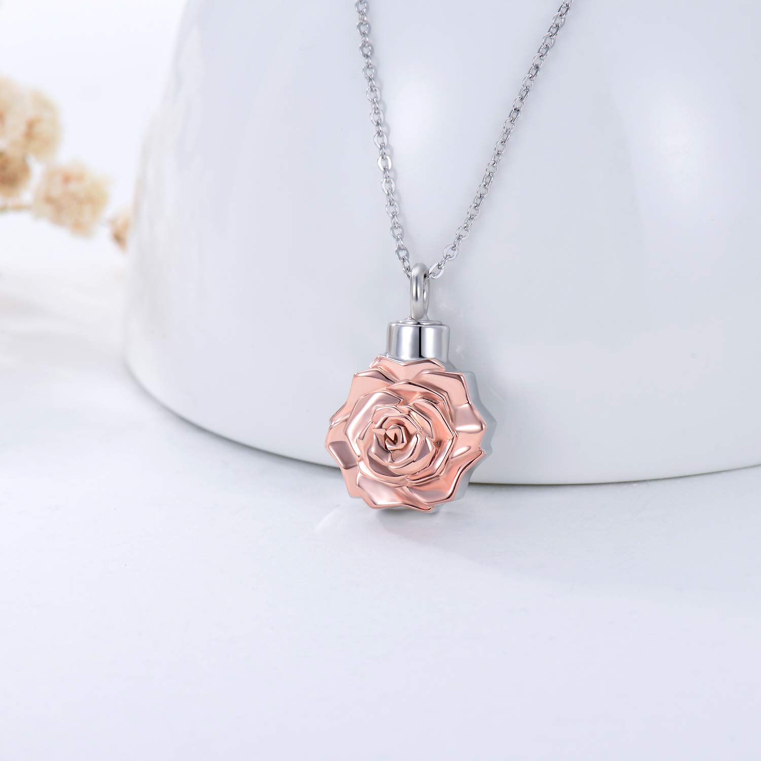 Sterling Silver Rose Flower Urn Necklace for Ashes - Memorial Cremation Jewelry for Women & Men | Keepsake Pendant for Loved Ones | Perfect for Remembrance Ceremonies & Everyday Wear
