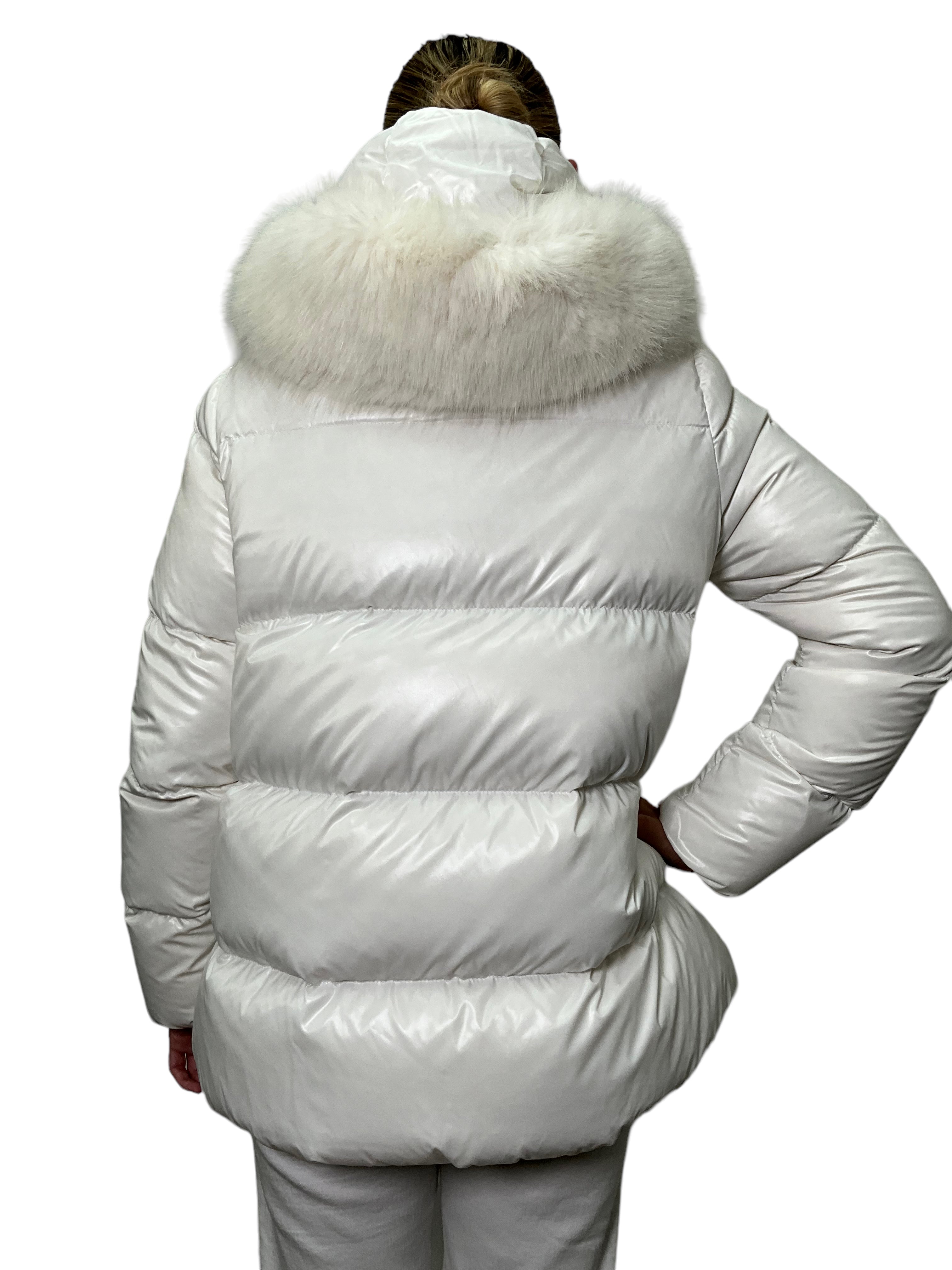 MONCLER Quilted Down Puffy Coat with Fur Trim - Women's Winter Jacket, Size L, New | Warm Hooded Parka for Cold Weather & Outdoor Activities