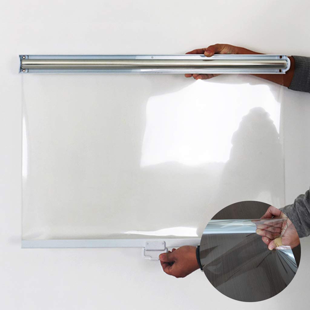 Clear PVC Plastic Sneeze Guard for Counter - Hanging Protective Screen with Pull-Out Roller Banner - Multiple Sizes Available - Ideal for Retail Stores, Restaurants, and Offices