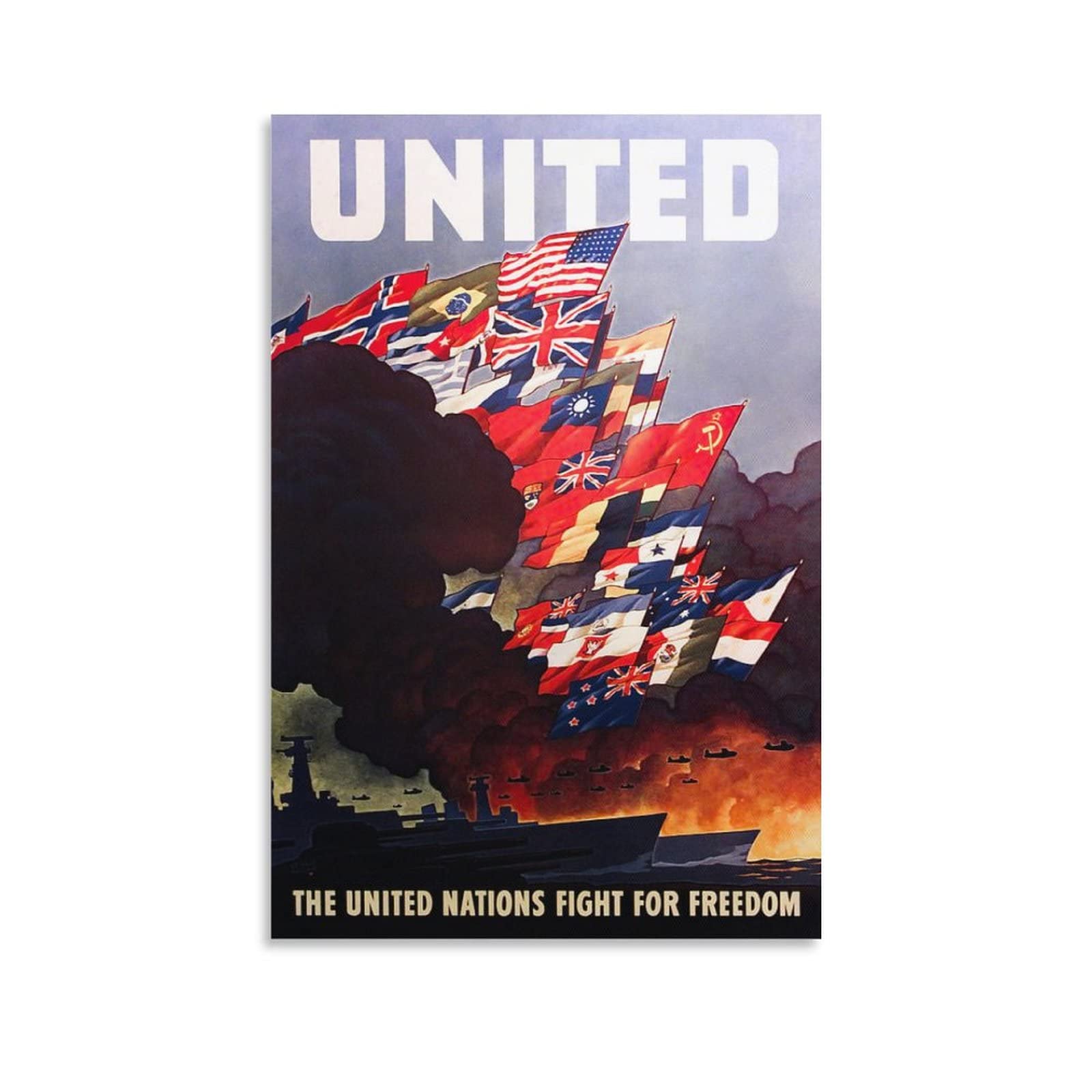 Vintage World War II United Nations Fight for Freedom Movie Poster - 8x12 inch (20x30cm) Canvas Wall Art for Living Room & Bedroom Decor - Perfect for History Buffs & Retro Home Styling