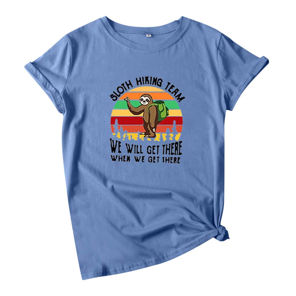 Funny Sloth Hiking Team Graphic T-Shirt for Women - Cute Short Sleeve Summer Top - Perfect for Outdoor Adventures & Casual Wear