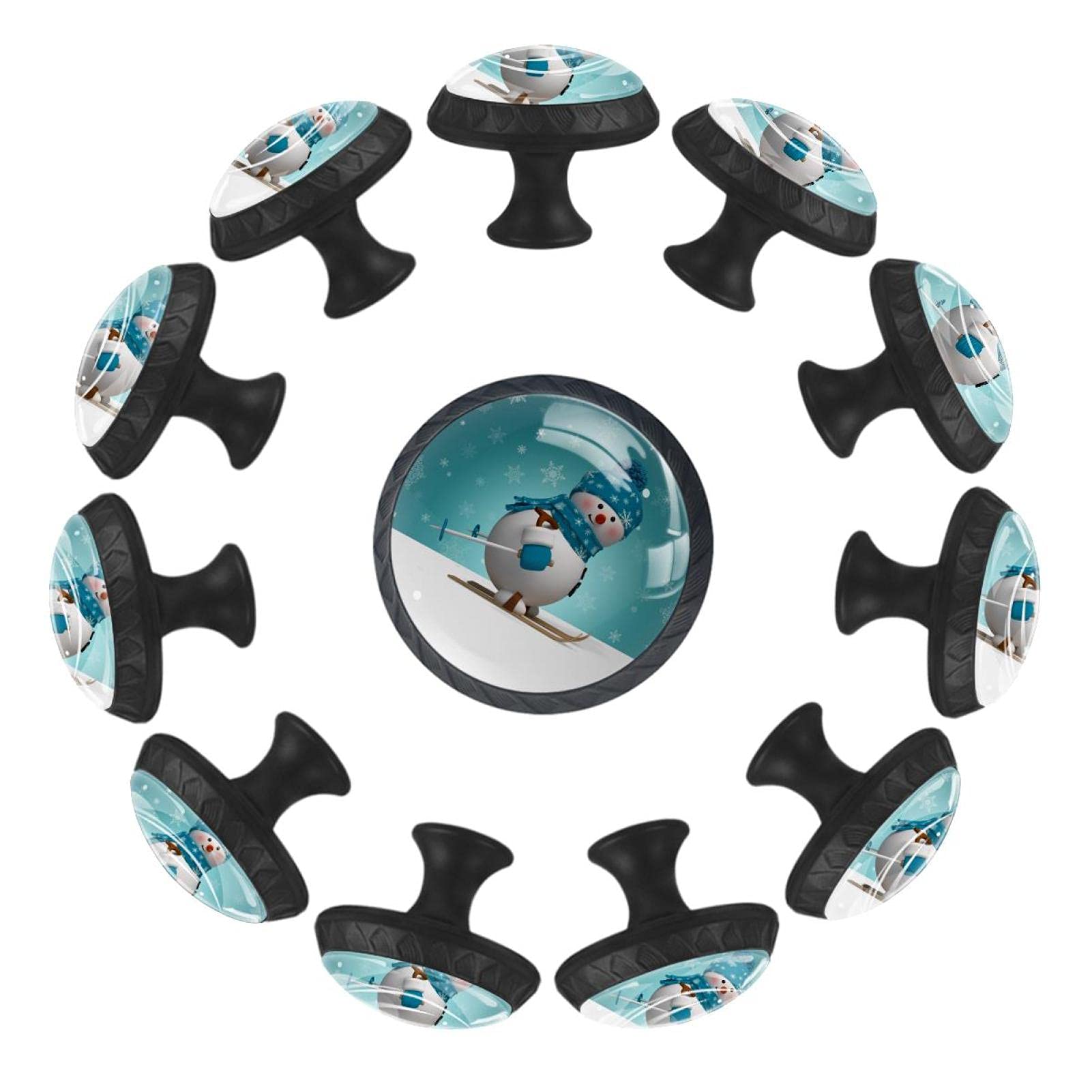 12Pcs Christmas Snowman Cabinet Handles - Cartoon Pattern Knobs & Pulls for Kitchen Cabinets, Dressers & Drawers - Perfect for Holiday Home Decor & DIY Furniture Upgrade