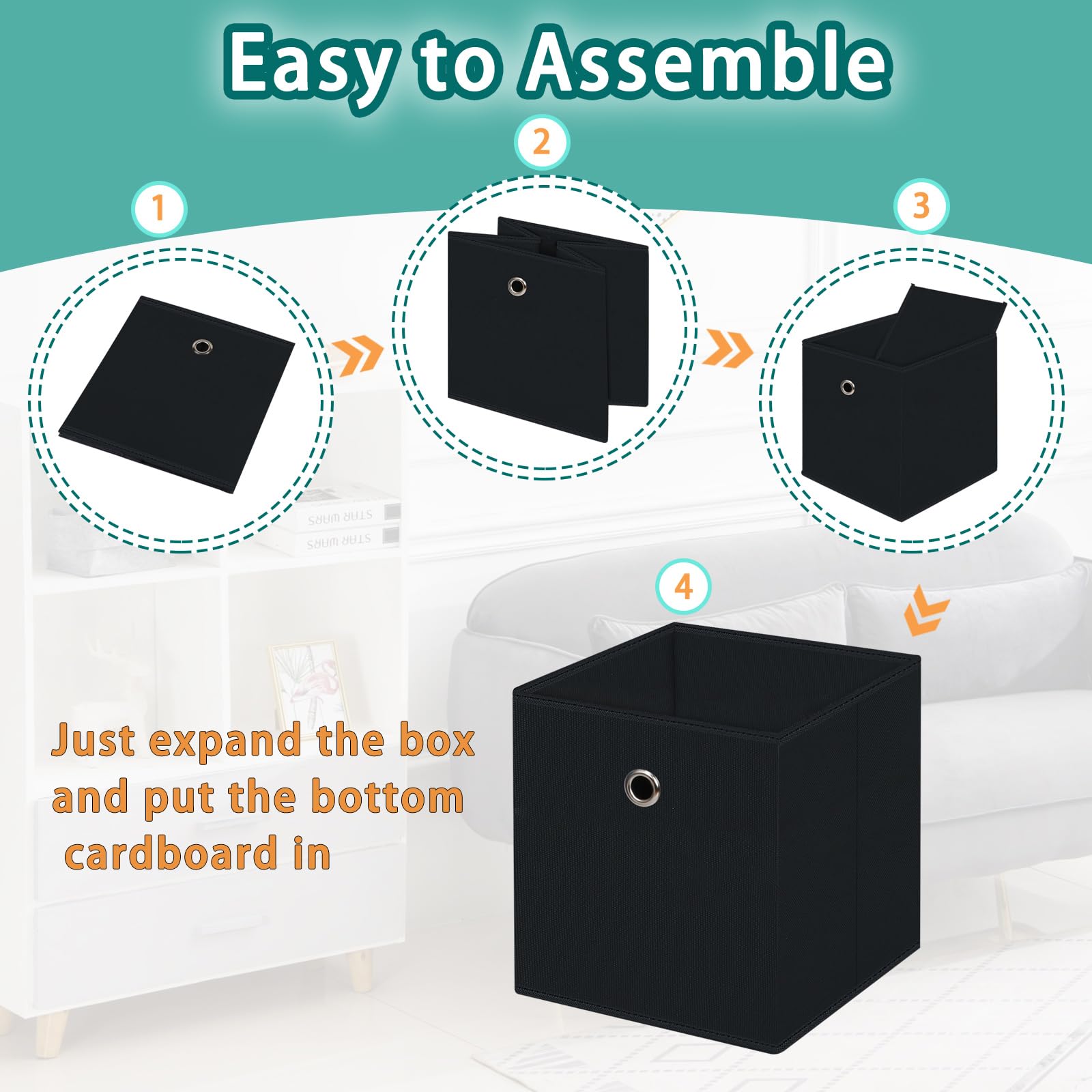 STOREONE 11 Inch Collapsible Fabric Storage Bins with Handles - Set of 8 Black Closet Organizers for Clothes, Bedroom, Drawer & Shelf Storage | Perfect for Home Organization, Laundry Room & Kids Toy Storage
