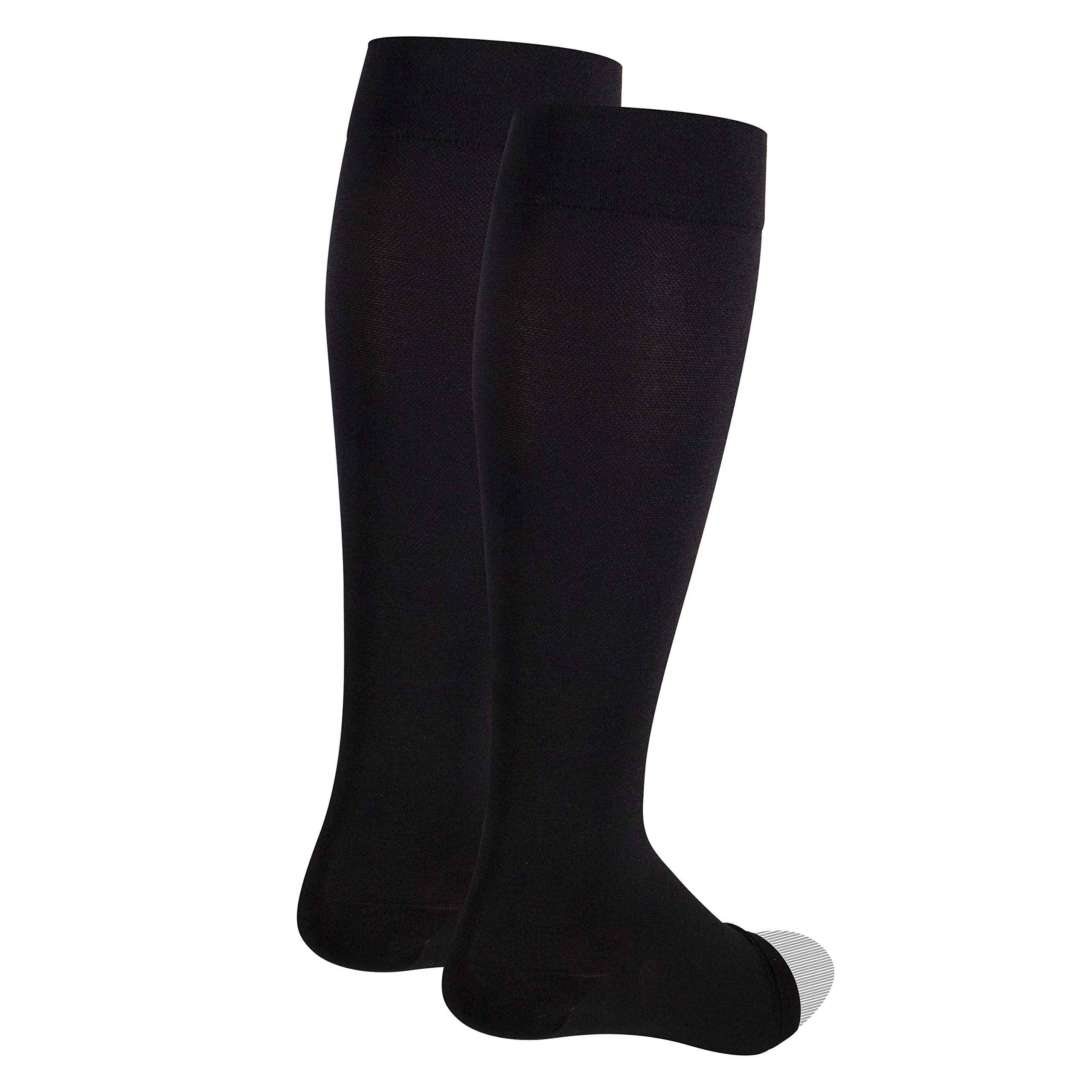 NuVein 20-30 mmHg Medical Compression Stockings for Women & Men - Knee High Open Toe Support Socks - Large Size in Black - Ideal for Varicose Veins, Edema, Travel & Post-Surgery Recovery