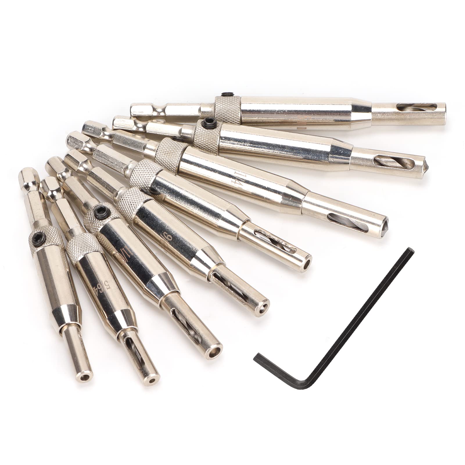 High Speed Steel Hinge Drill Bit Set (8pc) - Adjustable Hinge Tapper Core Drill for Woodworking, Window & Door Installation - DIY Hinge Punch Hole Opener Kit - Perfect for Cabinet, Furniture, and Home Renovation Projects (310g, Silver)
