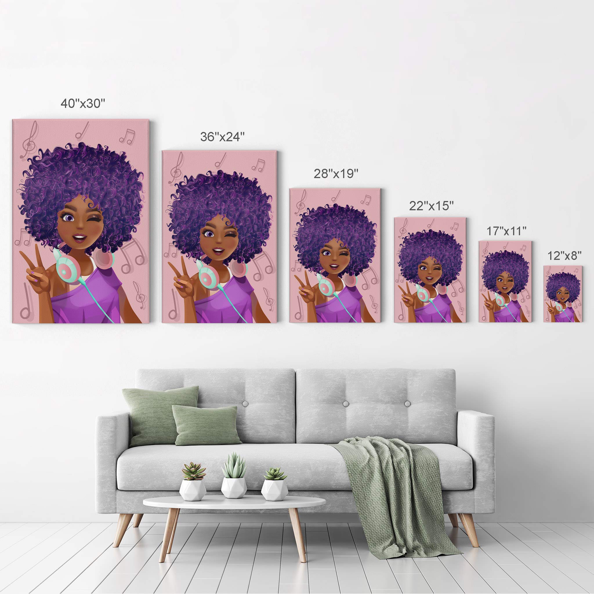 African American Wall Art Canvas Print - Black Girl Wall Decor, Purple Pink African American Pretty Girl Painting, 36x24 Inches - Perfect for Kids Room, Living Room & Bedroom Decor