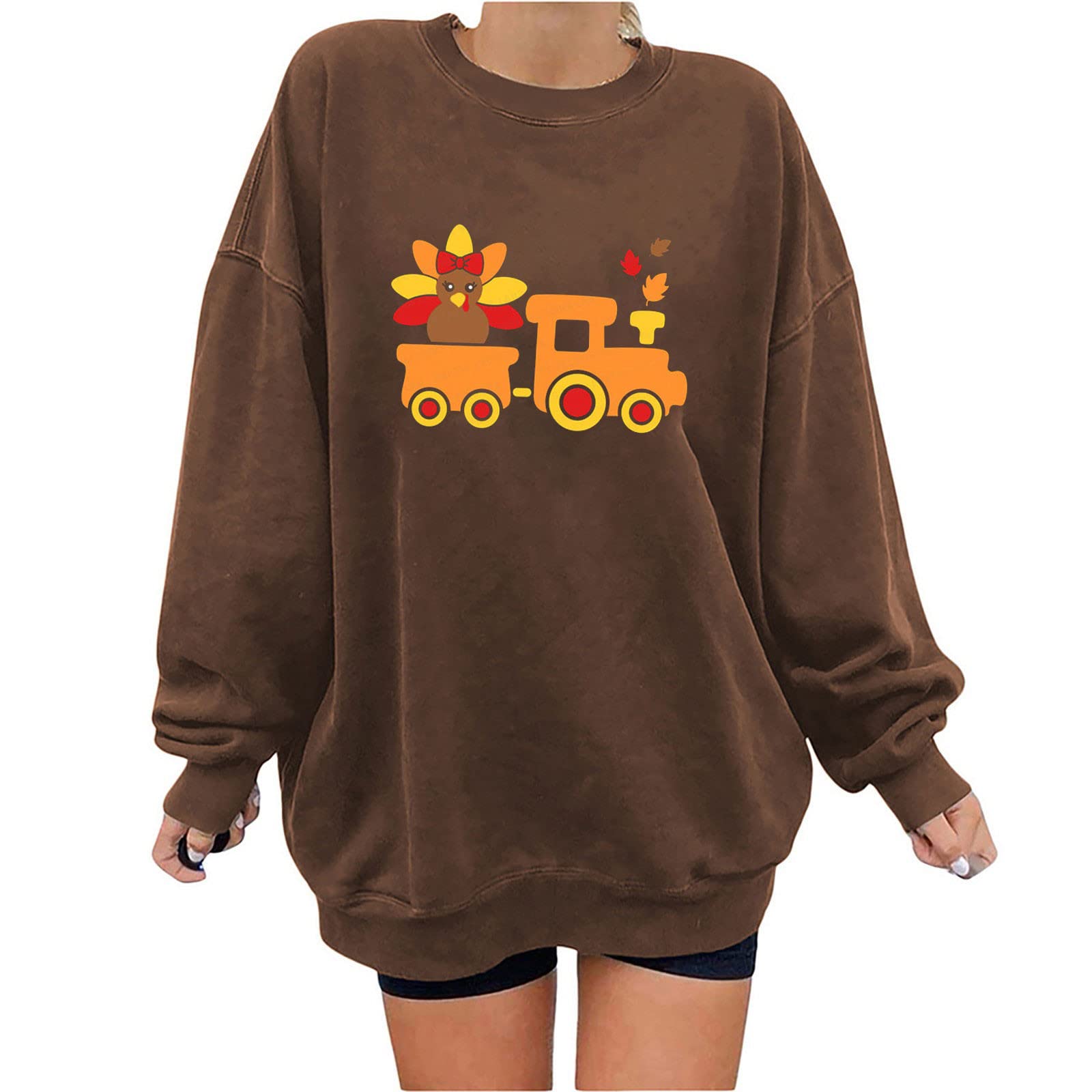 Women's Oversized Crewneck Sweatshirt - Long Sleeve Pullover Top for Thanksgiving & Fall | Cozy Casual Wear for Women, Perfect for Holiday Gatherings, Pumpkin Patch & Autumn Outfits