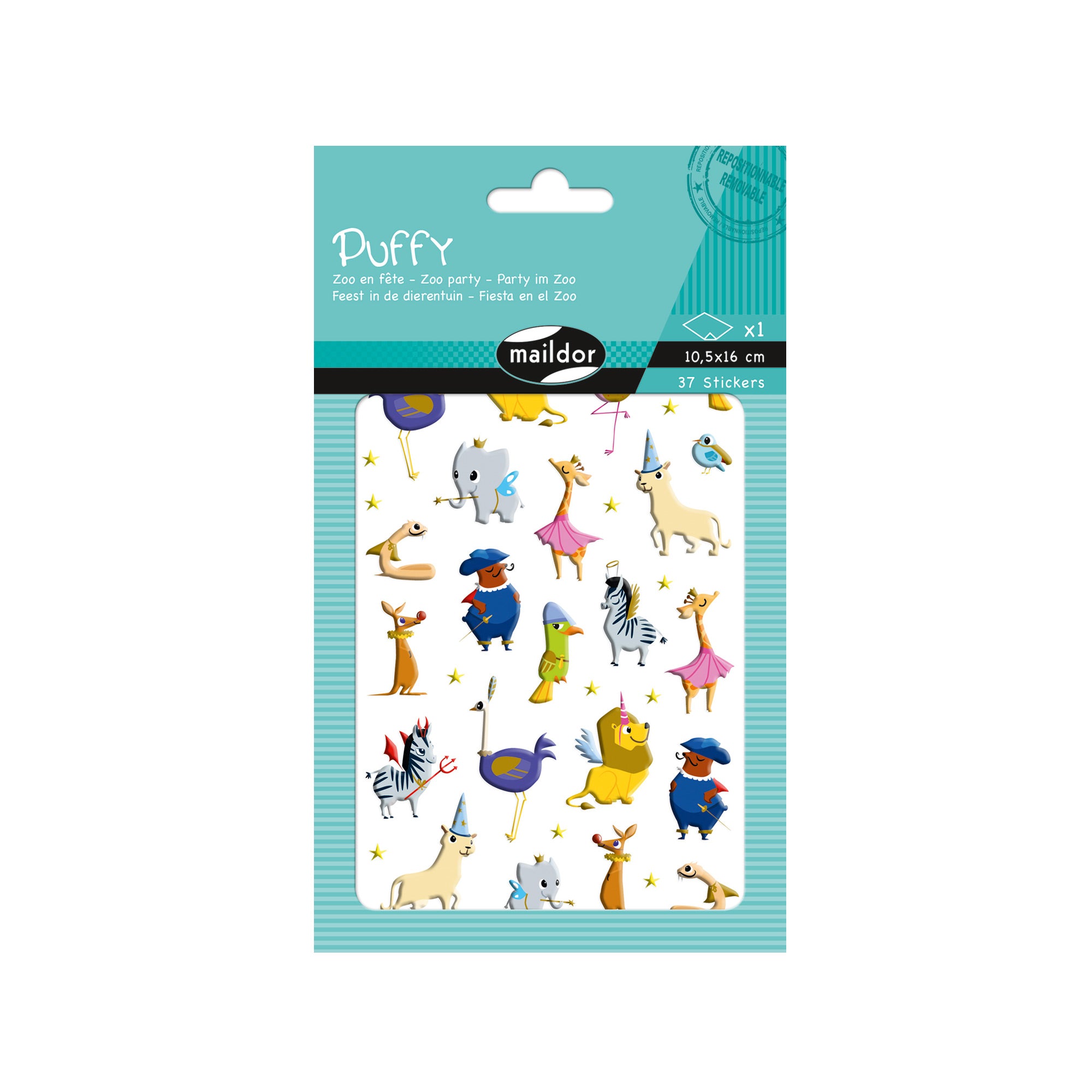 37 Pack 3D Puffy Stickers for Kids - Zoo Animal Theme Party Supplies, Scrapbooking, DIY Crafts, School Projects & Gift Wrapping (Cute Animal Stickers)