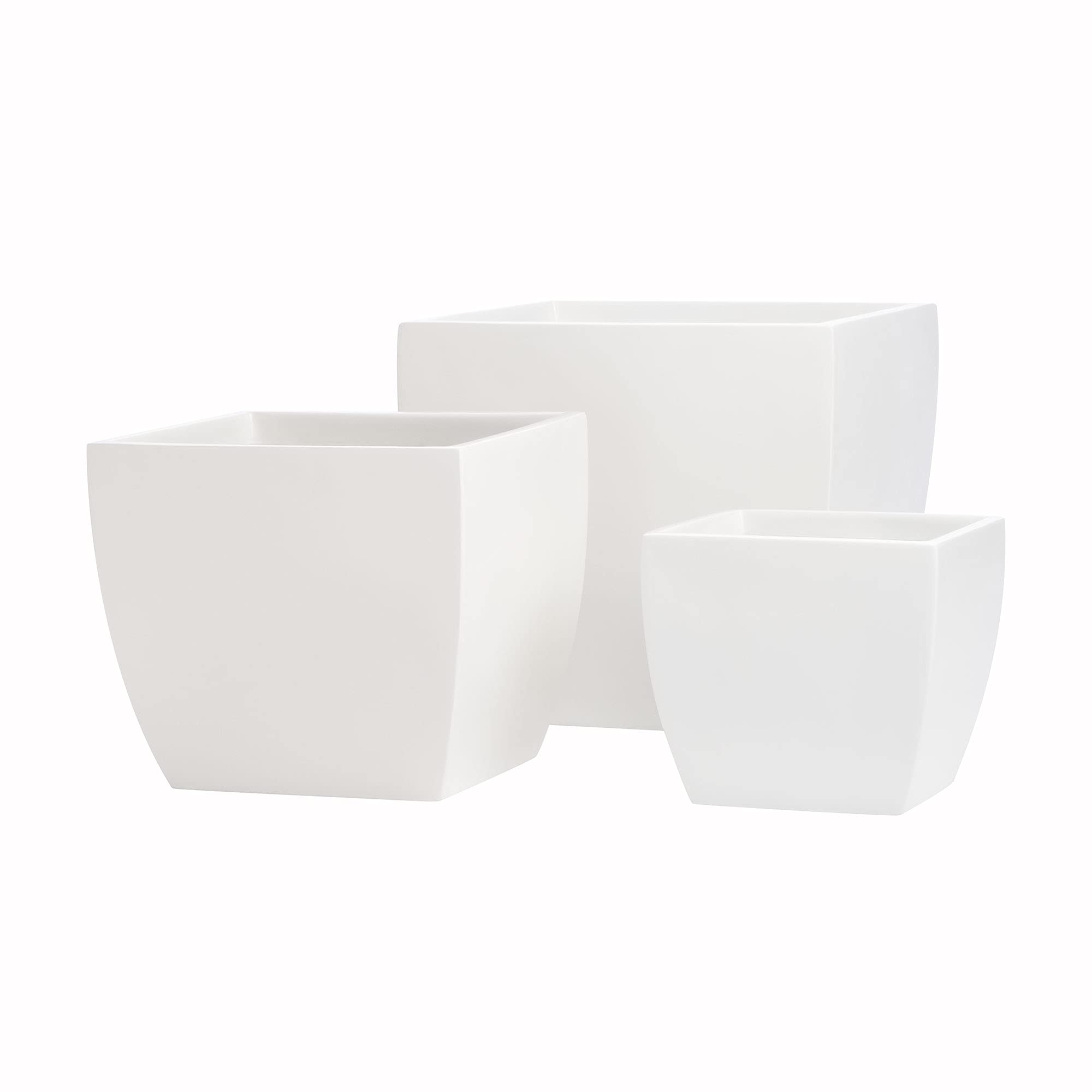 Pacifica Square Curved Fiberglass Planter - 12 Inch White Modern Garden Planter for Indoor & Outdoor Plants, Patio, Balcony, and Home Decor