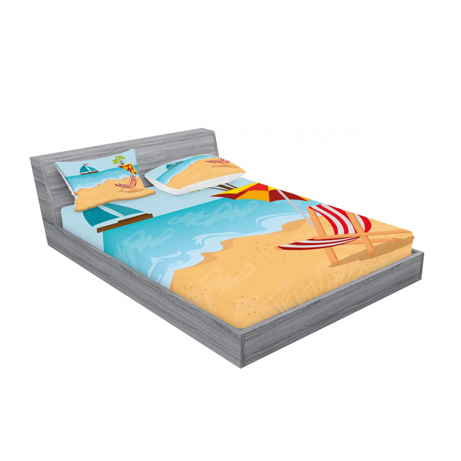 Ambesonne 2-Pack Beach Themed Fitted Sheet & Pillow Sham Set - Summer Vacation Decor, 4-Piece Bedding Set with 2 Twin XL Fitted Sheets & 4 Standard Pillow Cases - Vibrant Coastal Print for Guest Rooms, Vacation Homes & Beach House Decor