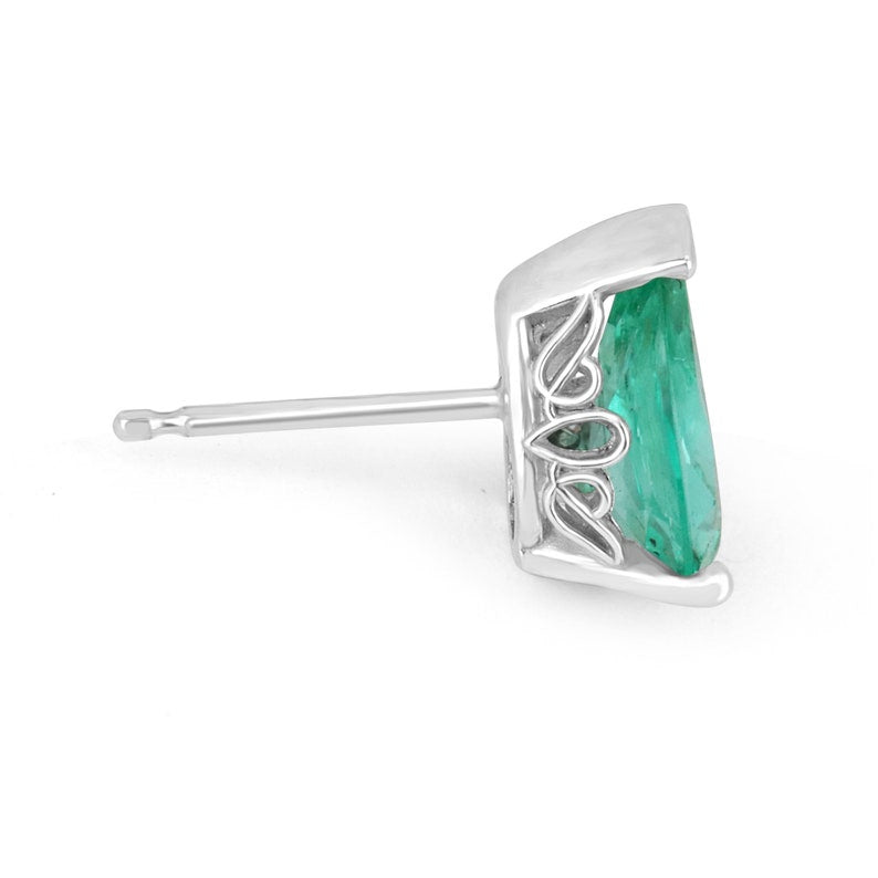 2.10tcw 14K Gold Emerald Stud Earrings - 3 Prong Teardrop Solitaire Earrings for Women, Classic Traditional Dangle Earrings for Wedding, Party & Everyday Wear