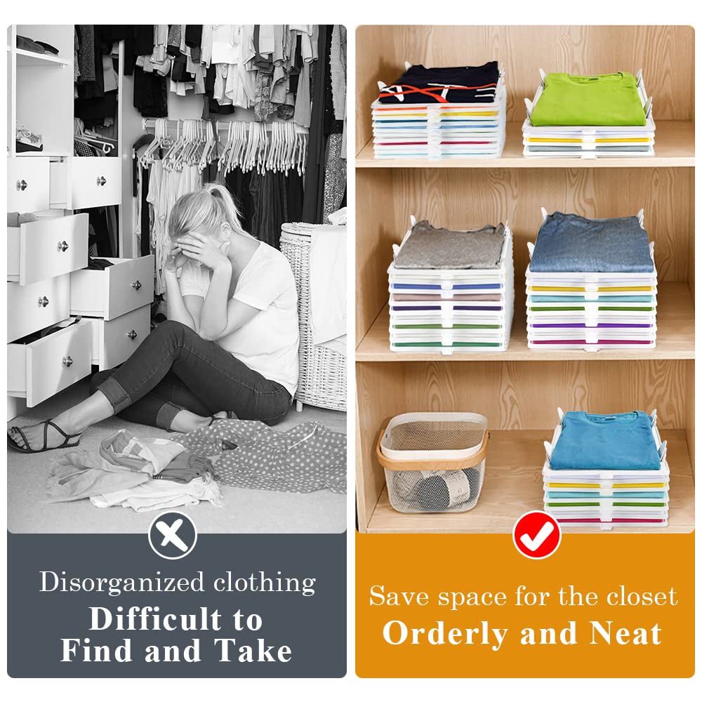 Accenter Stackable T-Shirt Organizer - 10-Pack Durable Closet Storage Solution | Easy Access Shirt Folder Board for Neat Clothes Organization | Perfect for Small Spaces, Travel & Home Closet Organization