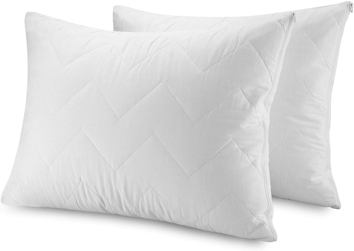 **Waterproof Pillow Protectors - Quilted & Zippered Bug-Proof Pillow Covers - 100% Cotton Top with Microfiber Filling - Standard Size (20x26 Inches) - Set of 2 - Ideal for Allergy Relief, Bed Bug Protection & Travel Use**