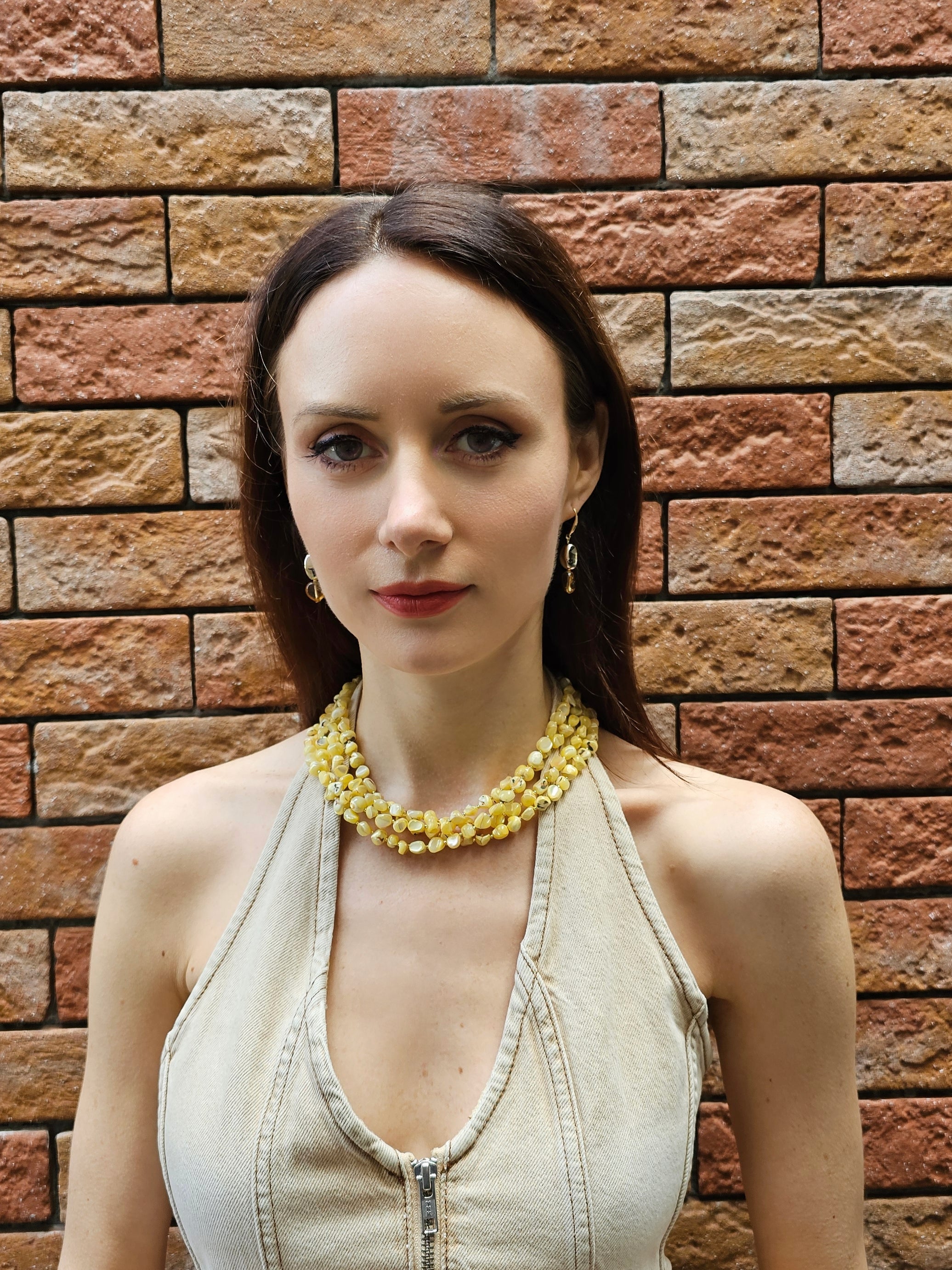 Natural Yellow Shell Multi-Layer Necklace for Women - Boho Beach Jewelry, Layered Statement Piece for Summer Outfits & Vacations